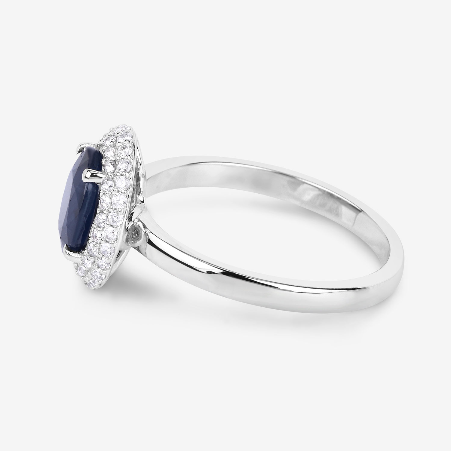 Blue Sapphire and Double Diamond Halo Ring