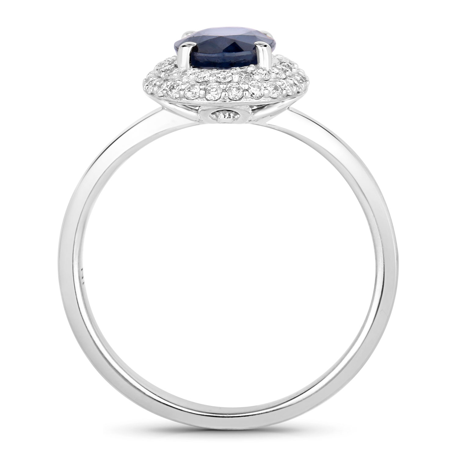 Blue Sapphire and Double Diamond Halo Ring