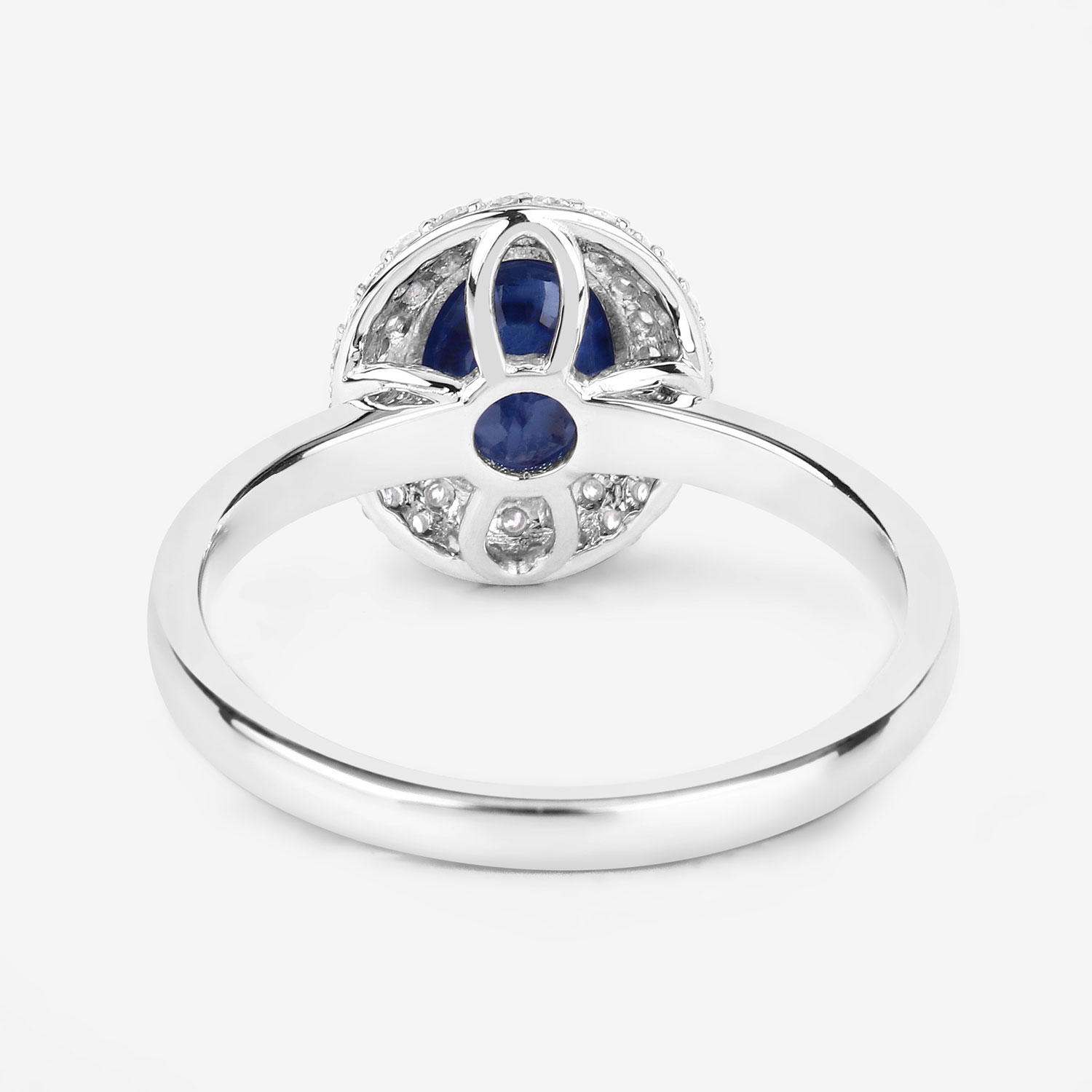 Blue Sapphire and Double Diamond Halo Ring