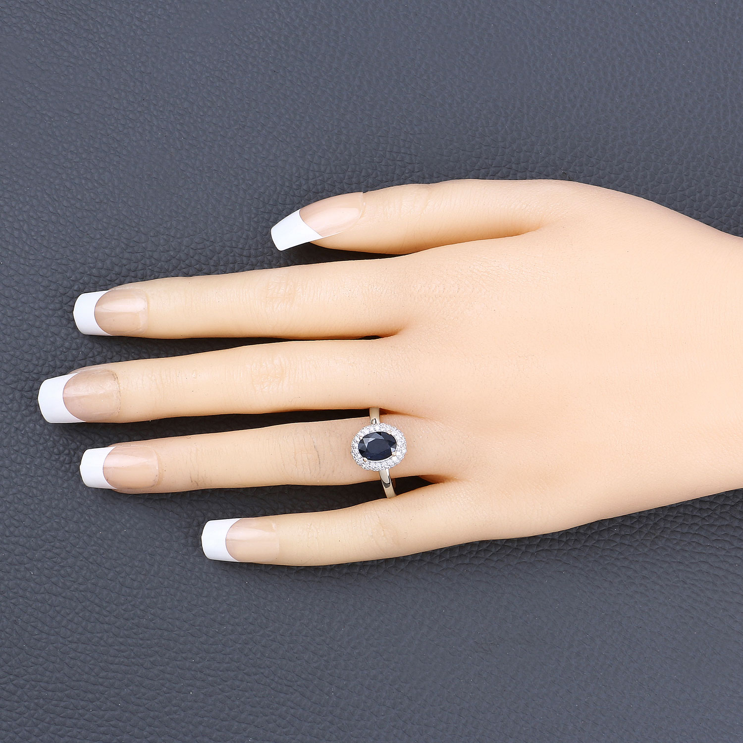 Blue Sapphire and Double Diamond Halo Ring