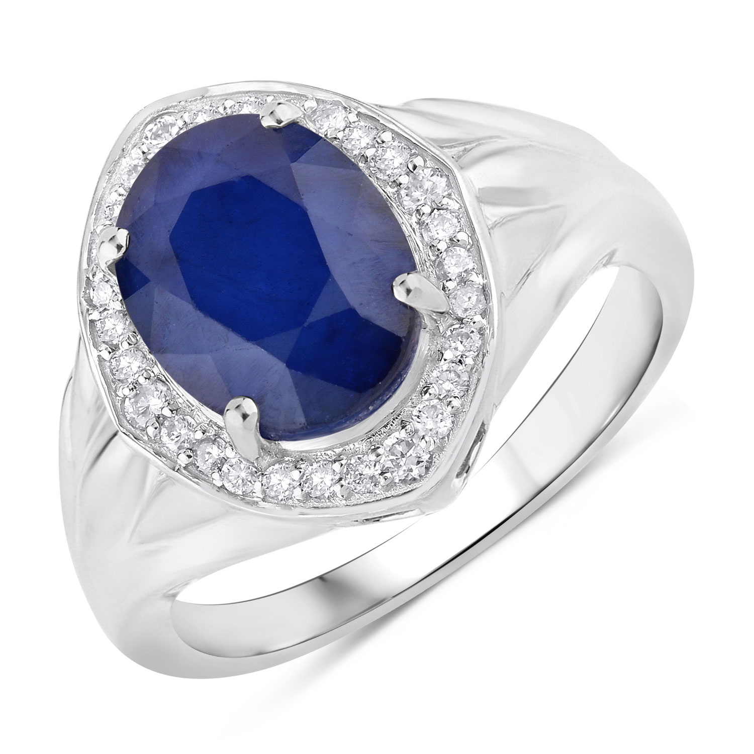 Blue Sapphire & Natural Diamond Statement Ring 14K