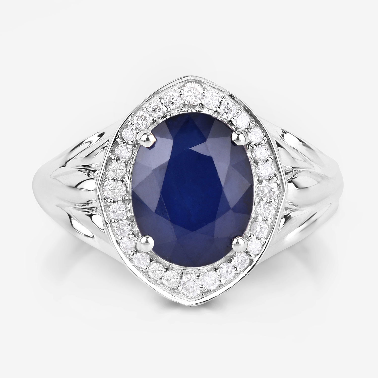 Blue Sapphire & Natural Diamond Statement Ring 14K