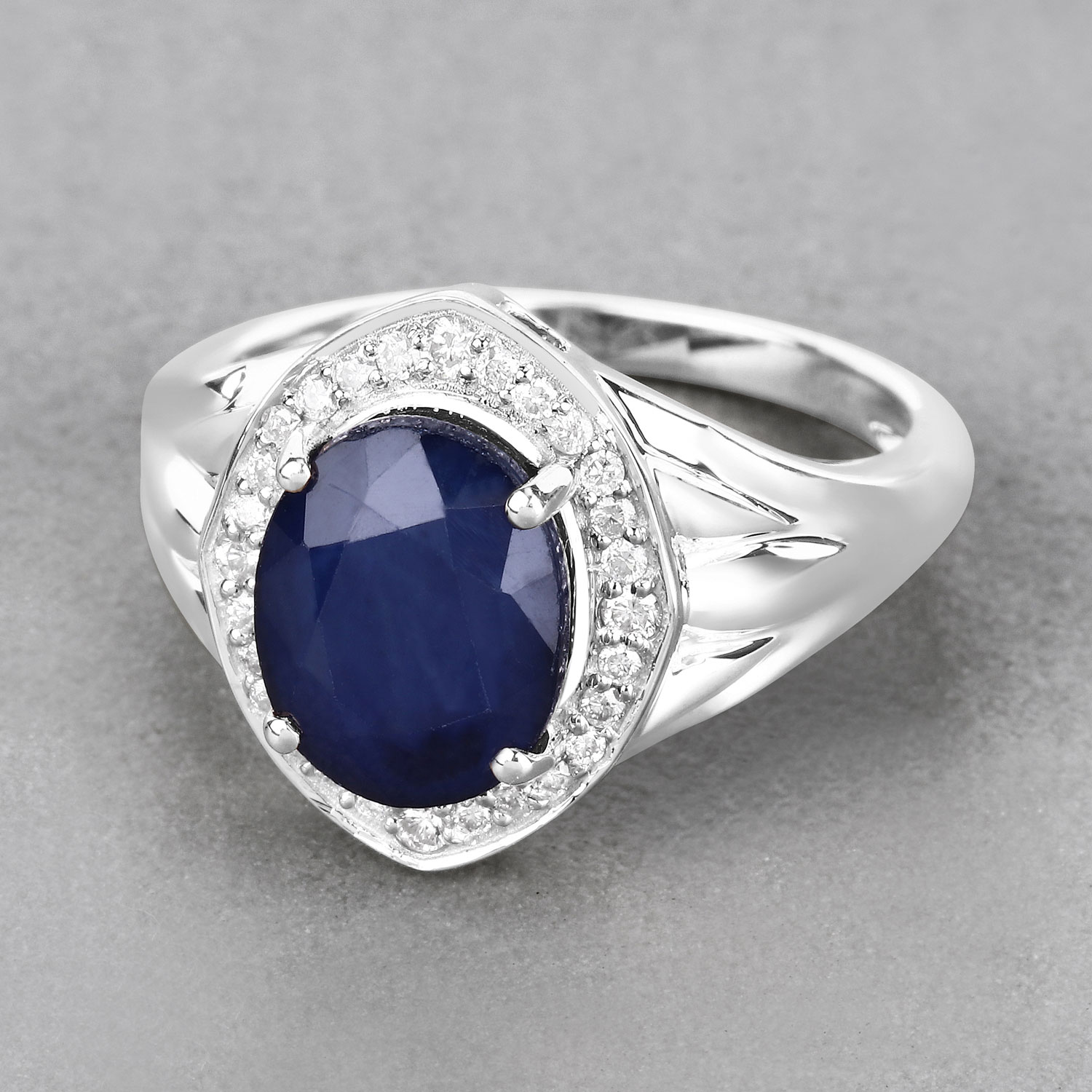 Blue Sapphire & Natural Diamond Statement Ring 14K