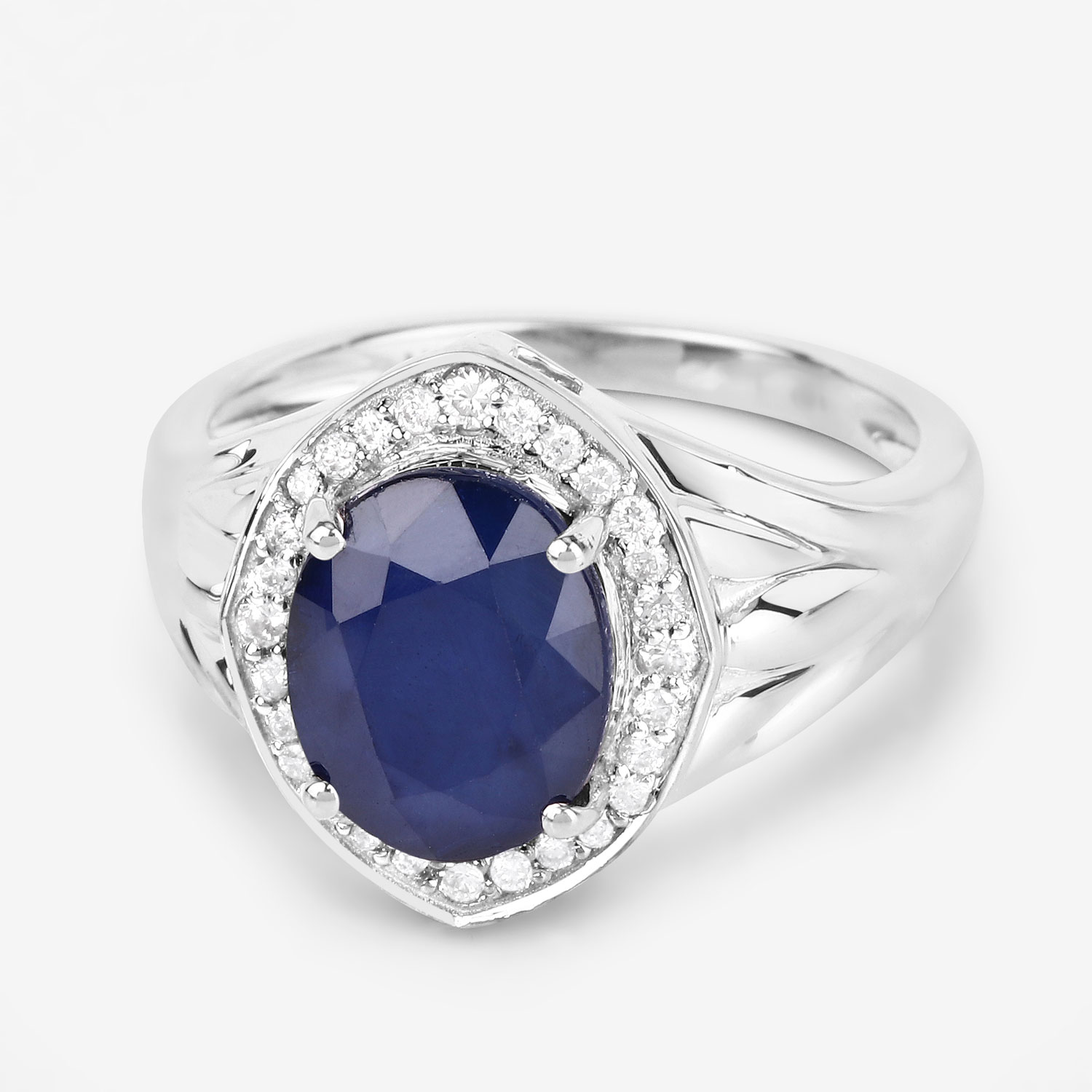 Blue Sapphire & Natural Diamond Statement Ring 14K