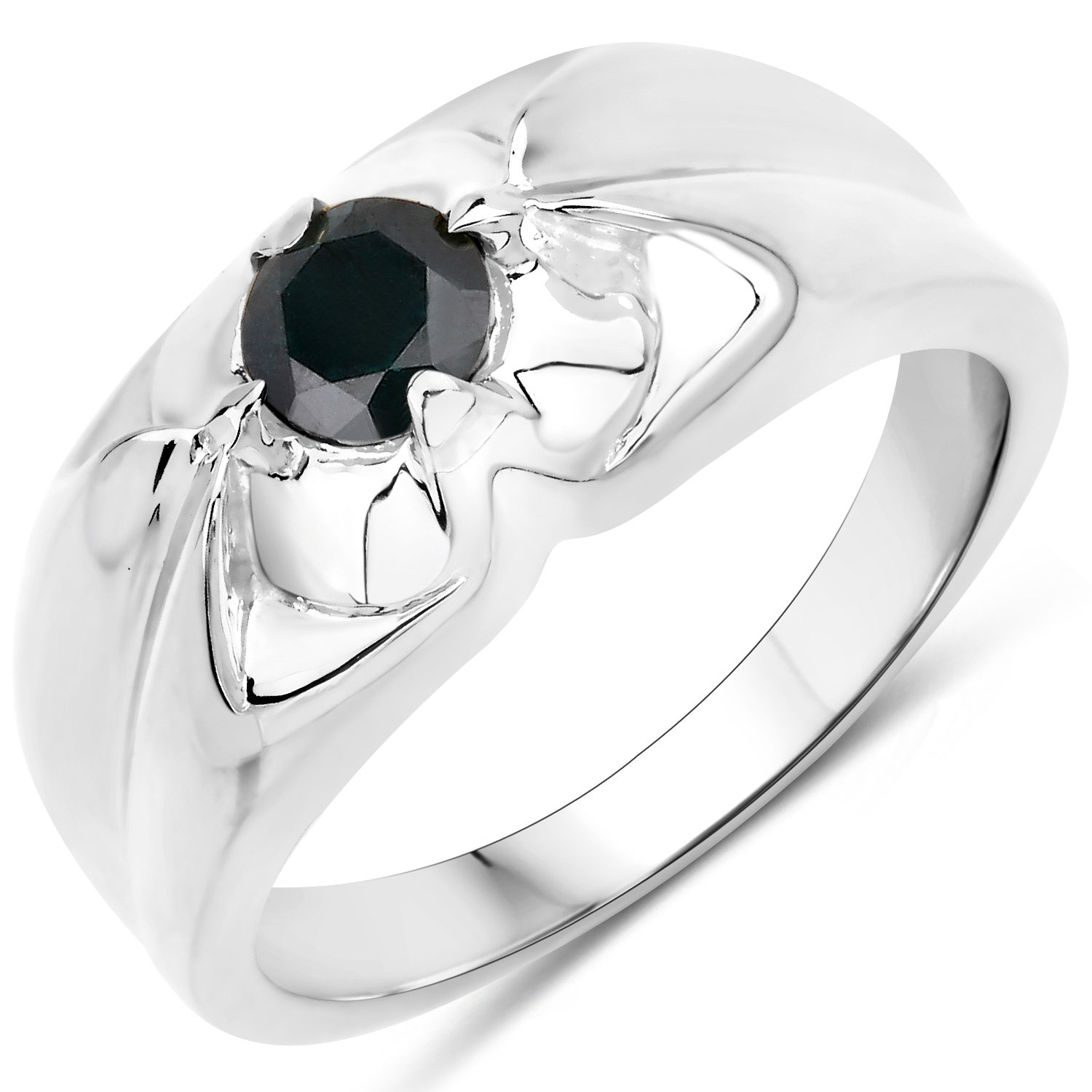 Genuine Black Diamond Solitaire Ring .925 - Unisex