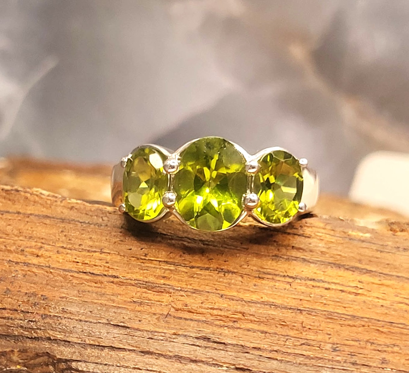 Sterling Silver Three-Stone Peridot Ring
