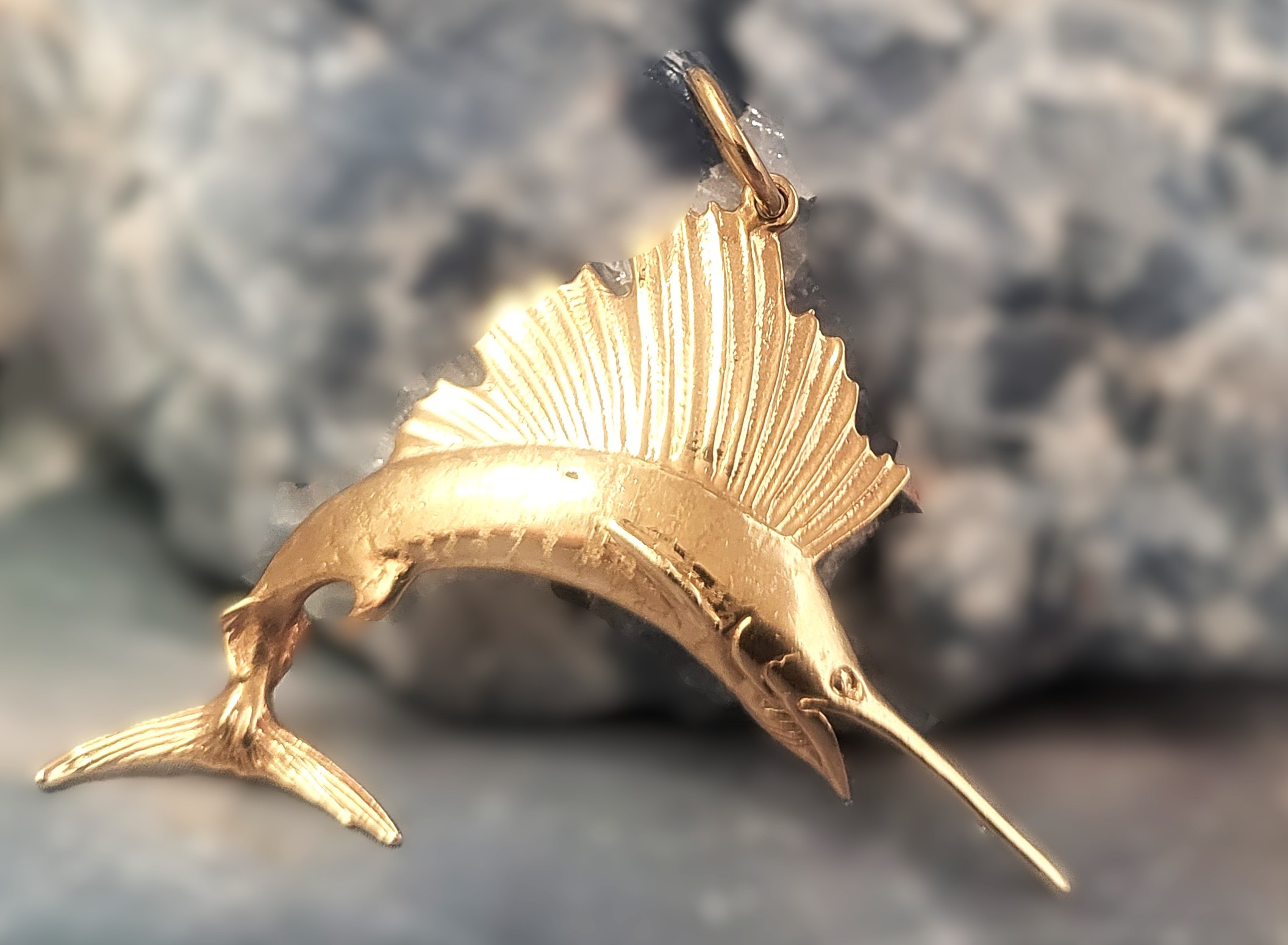 Heavy, 14K Solid Gold Leaping Sailfish Pendant