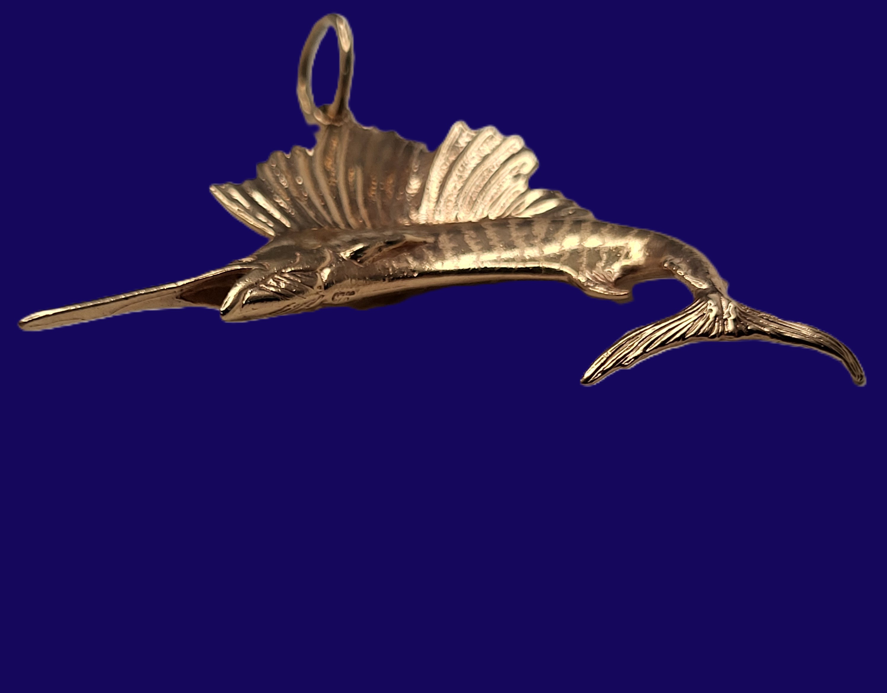 Heavy, 14K Solid Gold Leaping Sailfish Pendant