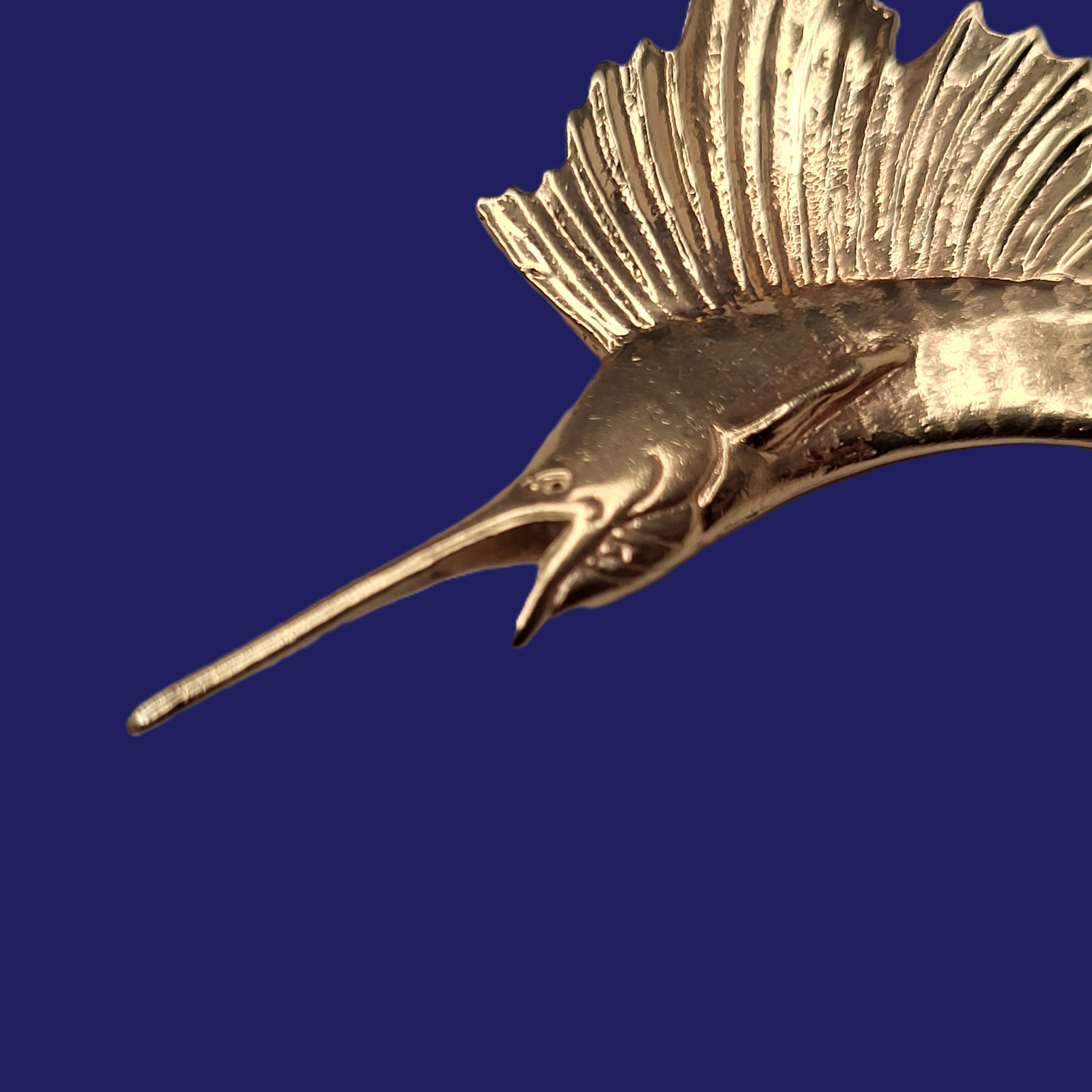 Heavy, 14K Solid Gold Leaping Sailfish Pendant