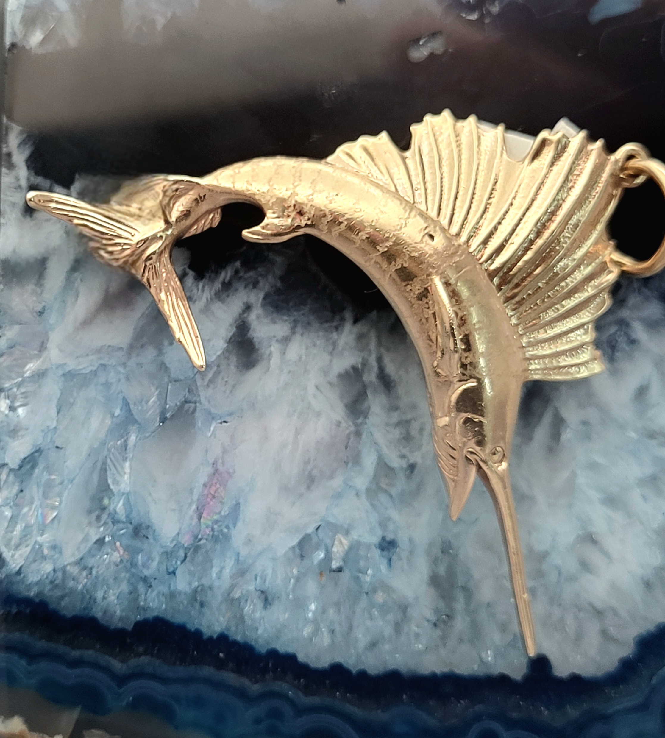 Heavy, 14K Solid Gold Leaping Sailfish Pendant