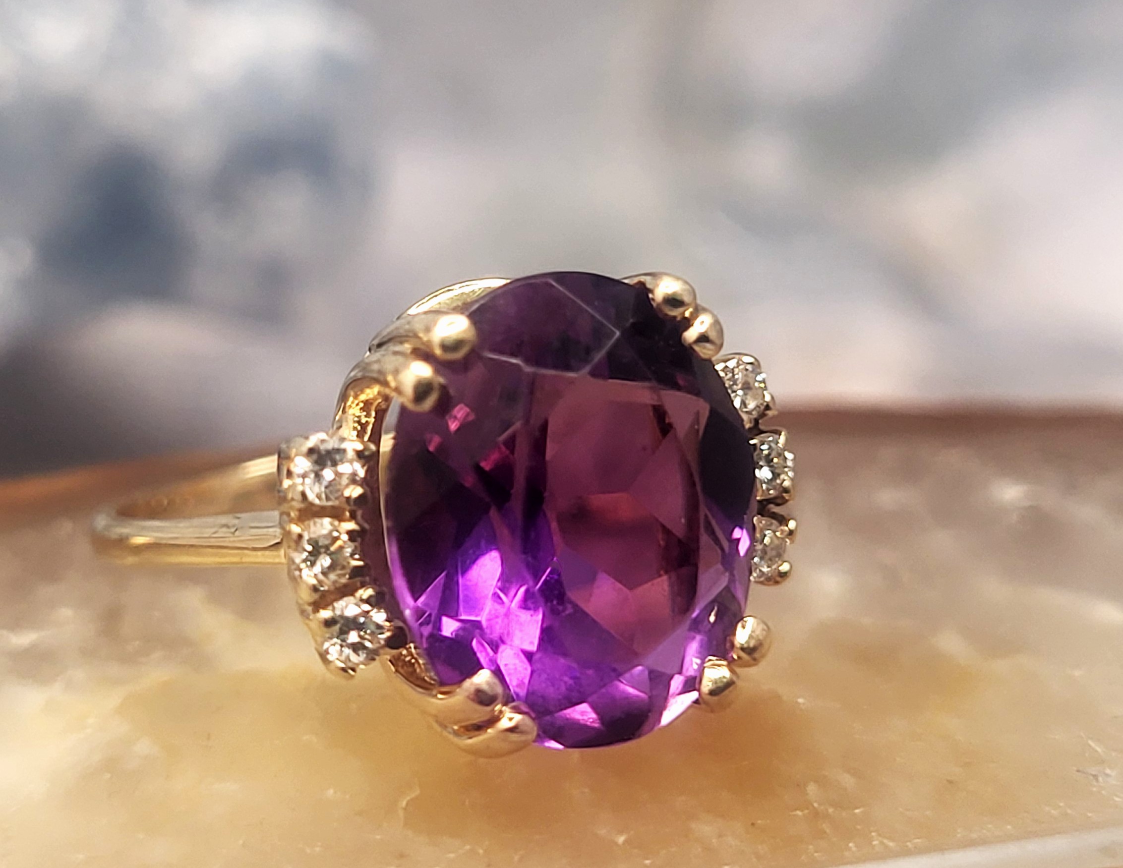 4.00CT Oval-cut Amethyst and Diamond Ring