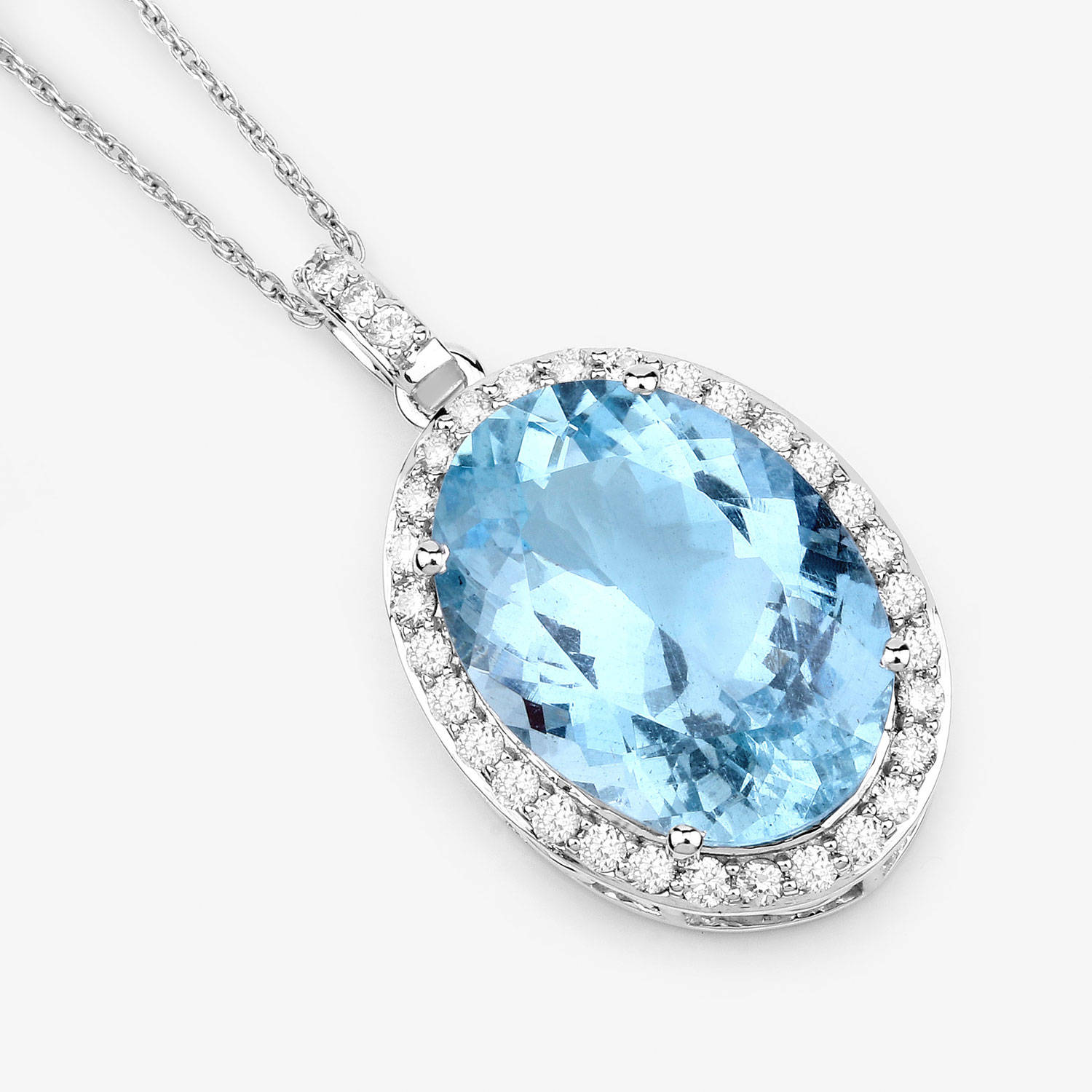 9+CT Oval-cut Aquamarine and Diamond Halo Pendant