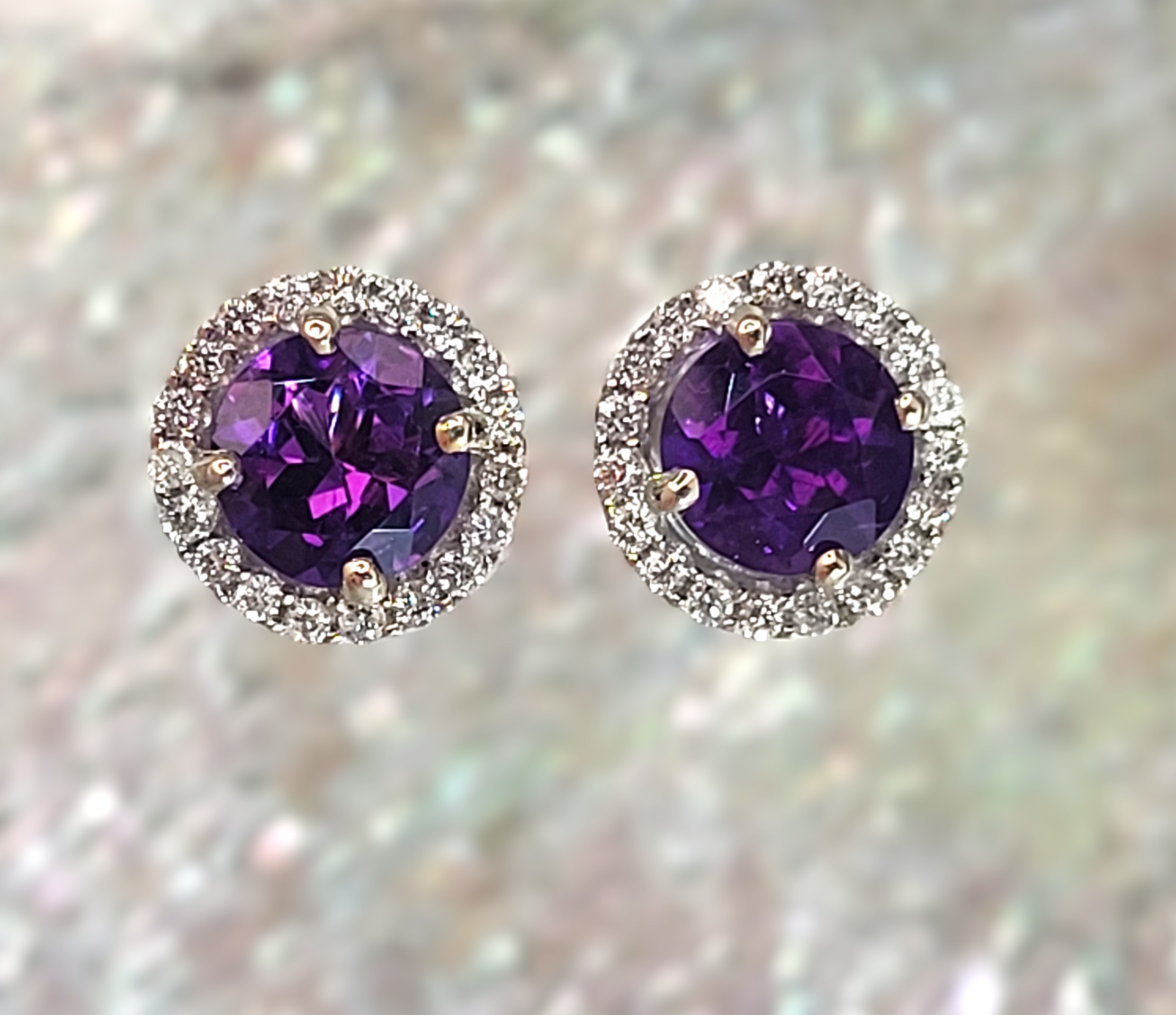 1.50CTW Genuine Amethyst and Diamond Halo Earrings