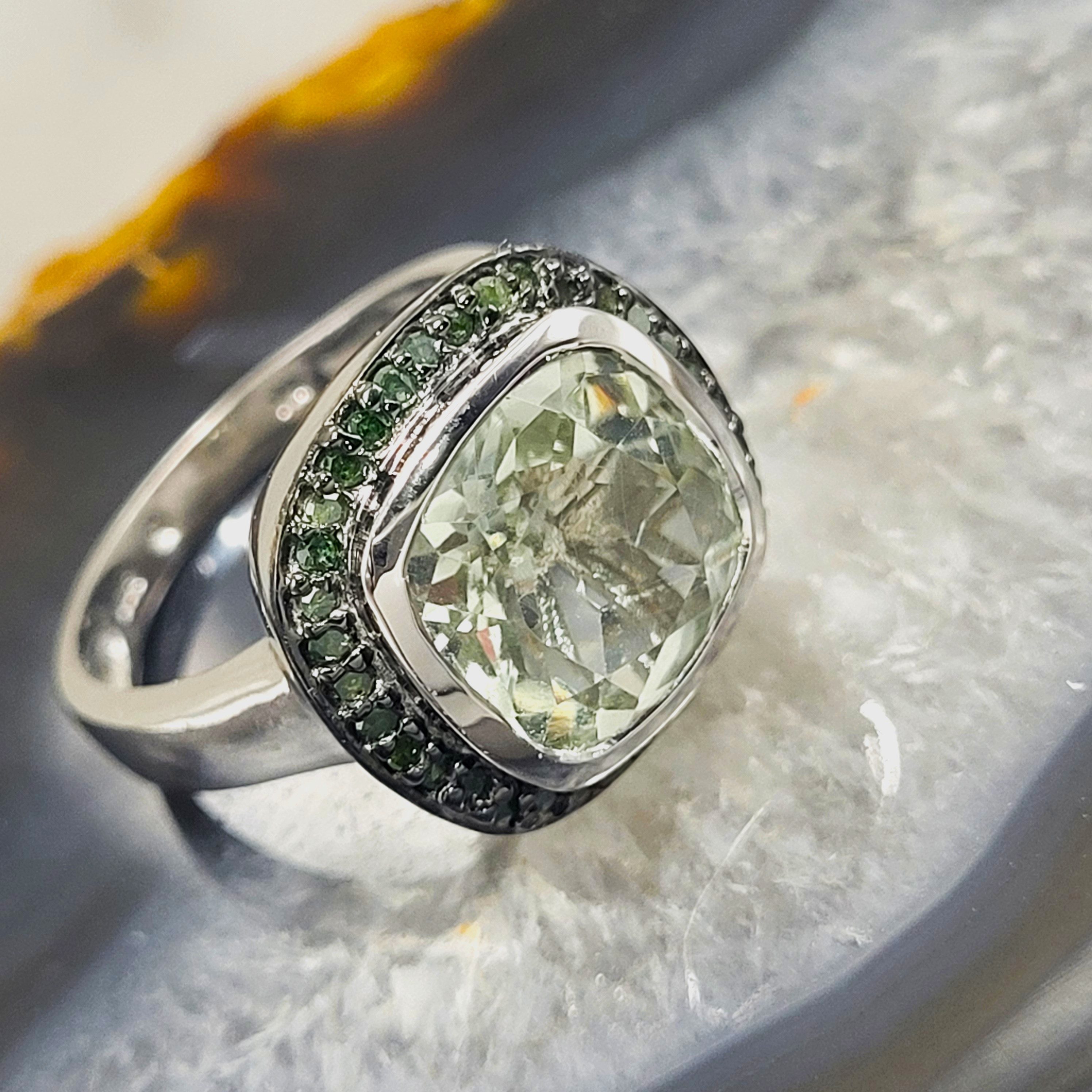 En Vogue Green Amethyst & Green Diamond Ring .925