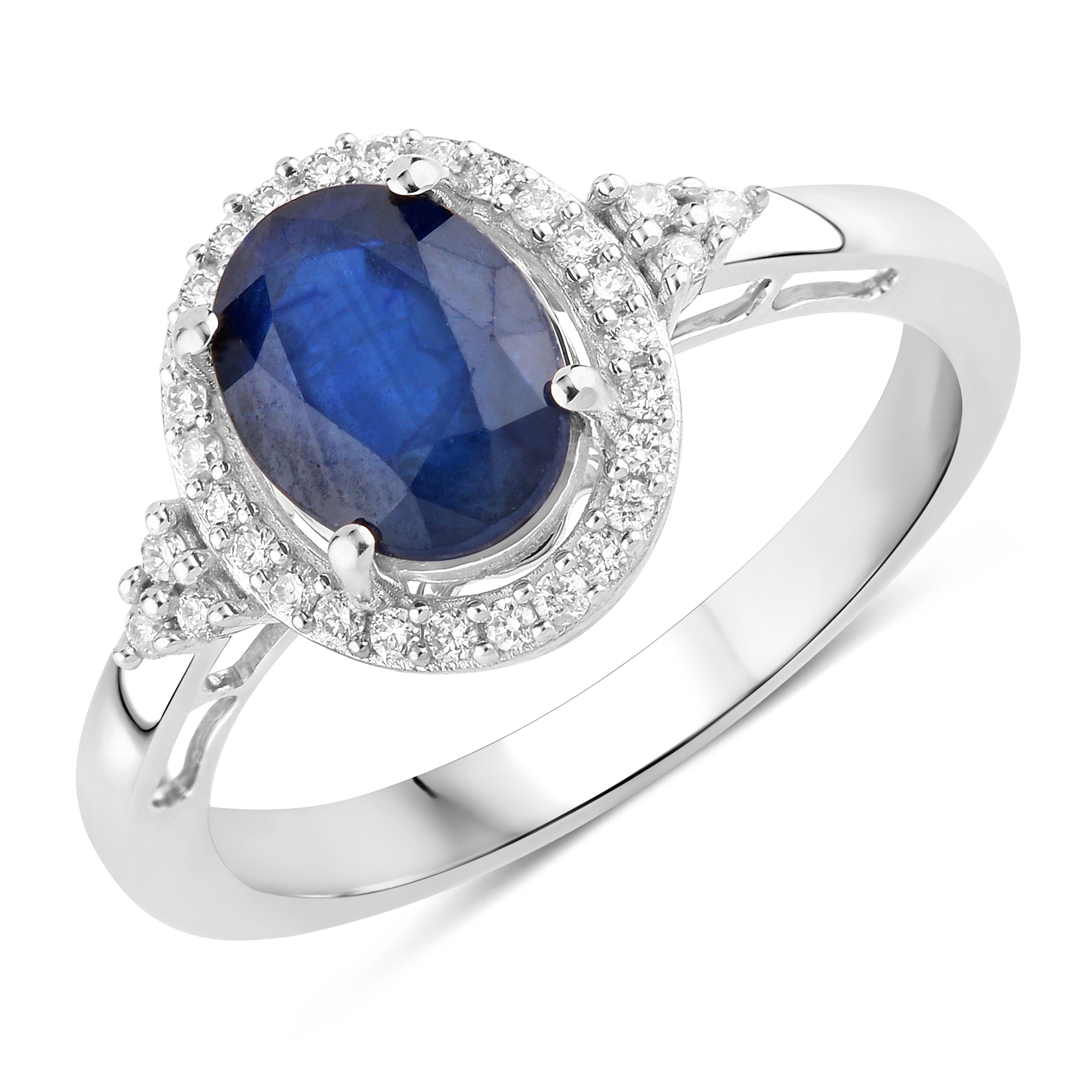 1.53CT Blue Sapphire 14K Ring with Diamond Halo and Shoulders