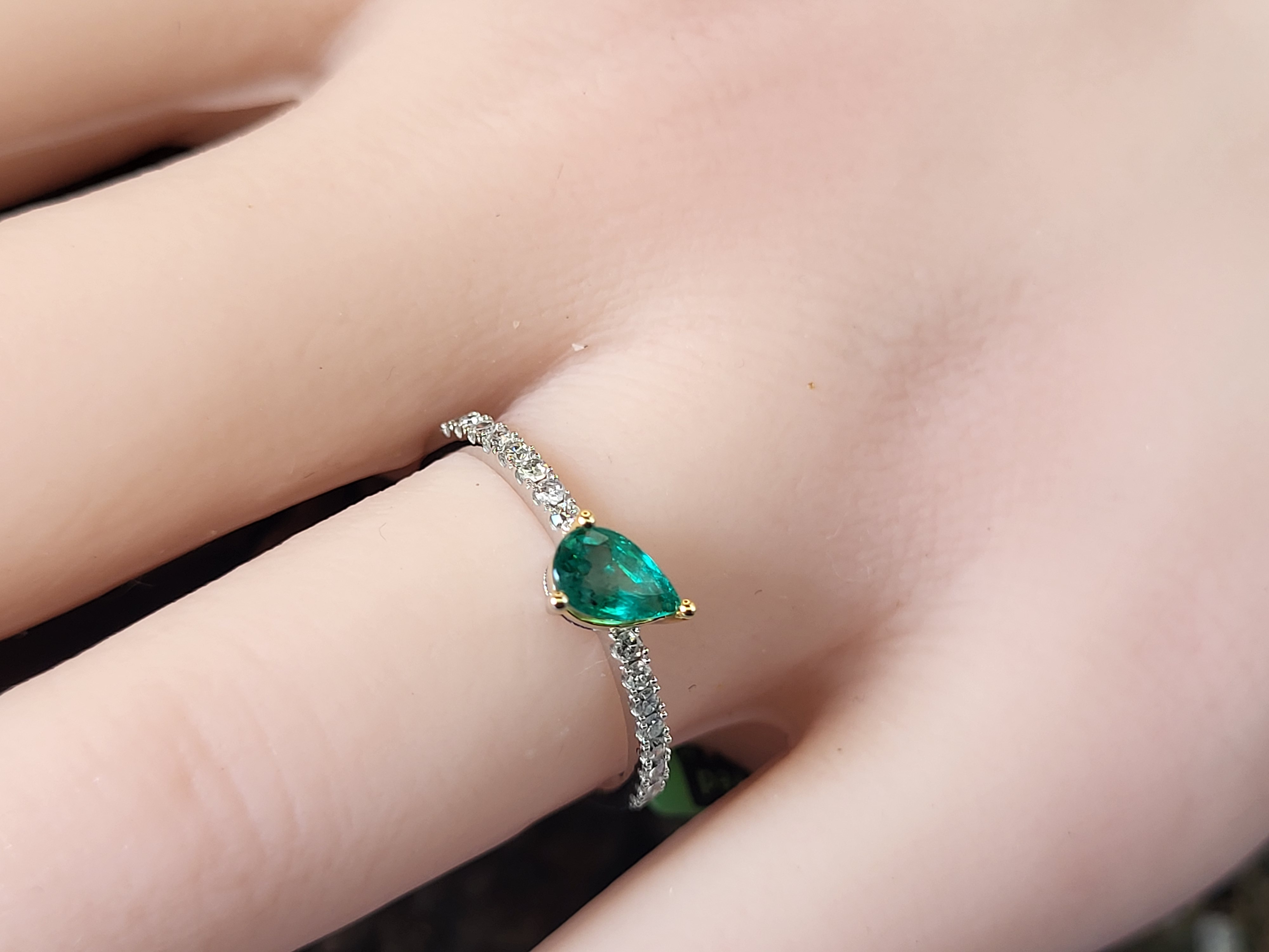 Tilting Pear-Cut Emerald and Diamond Stacker Ring