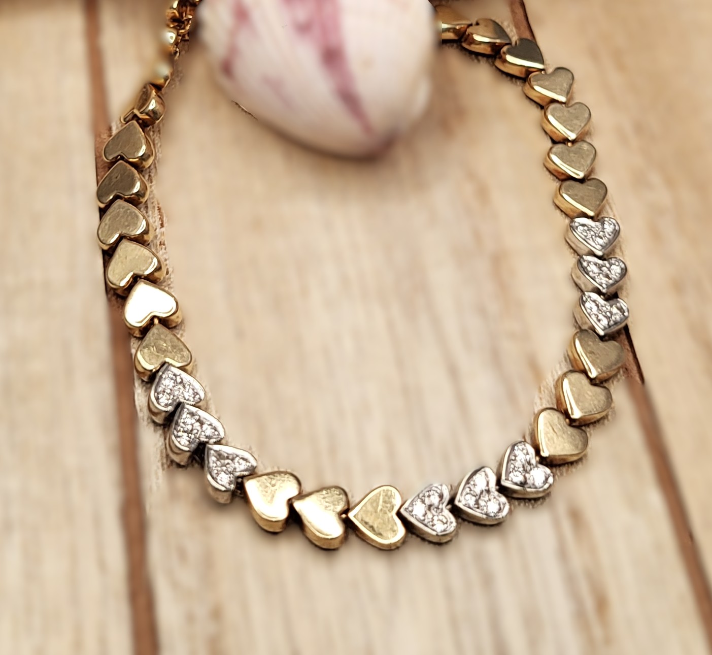 KDS Graduated Diamond Heart Tennis Bracelet 14K
