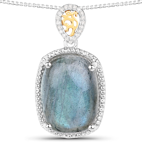 Cushion-Cut Labradorite and Diamond Necklace .925