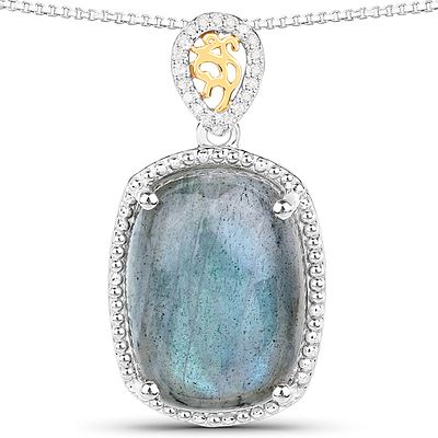 Cushion-Cut Labradorite and Diamond Necklace .925. 30100054 
Setting: Sterling Silver .925/14K 