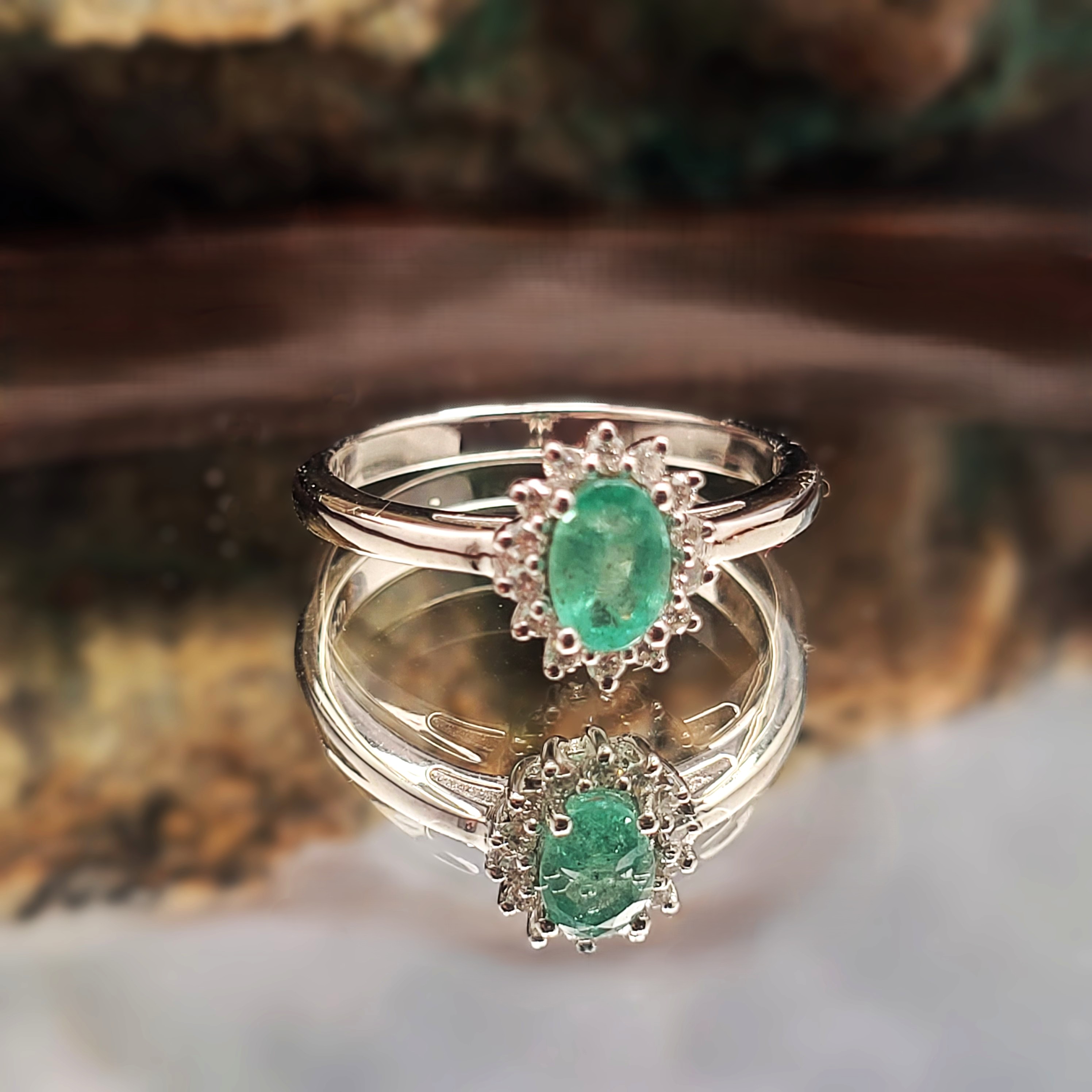 Genuine Emerald Ring with Lab-Grown Diamond Halo