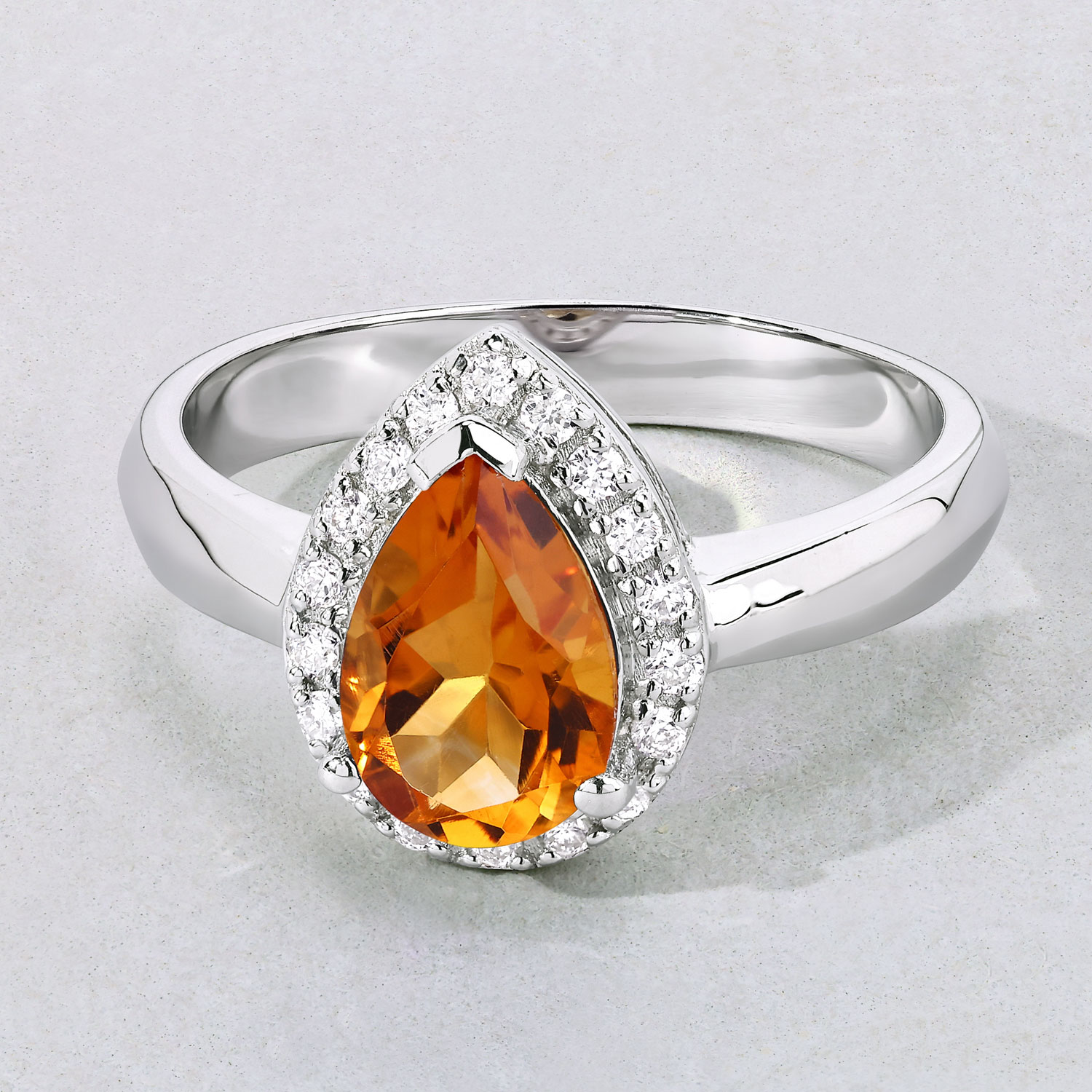 1.23 Carat Genuine Madeira Citrine and Lab Grown Diamond .925 Sterling Silver Ring