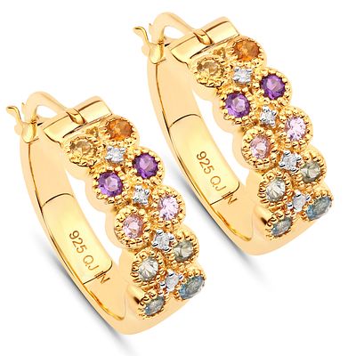 Precious and Semi-Precious Gems & Diamond Earrings. 27100029 
Setting:18K Gold OVER Sterling 