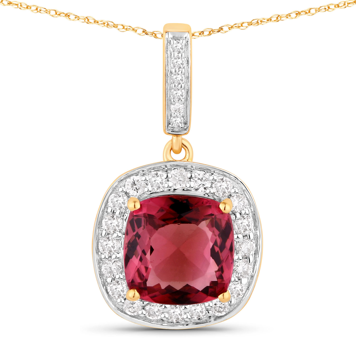 Cushion-Cut Pink Tourmaline and Diamond Necklace