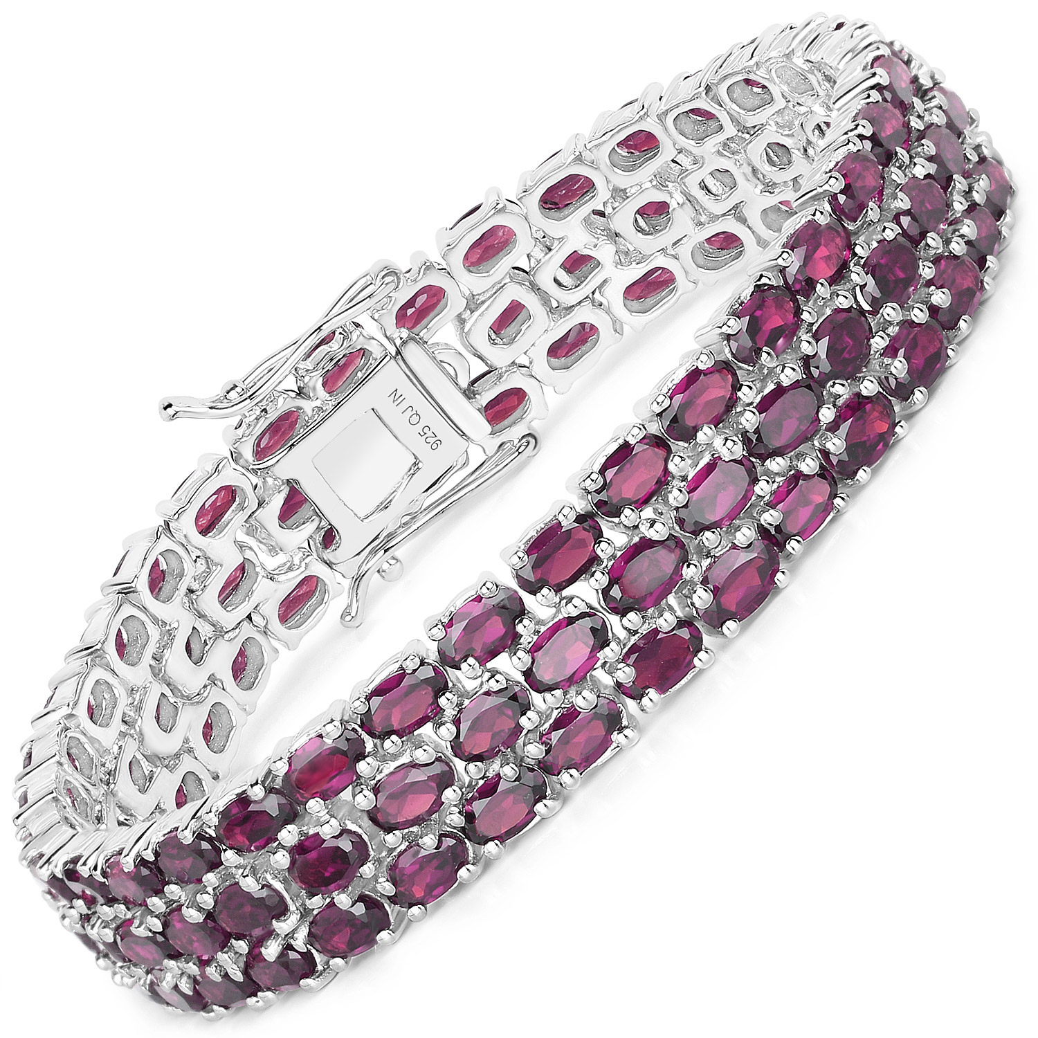 Wide 3-Row Rhodalite Garnet Eternity Bracelet .925