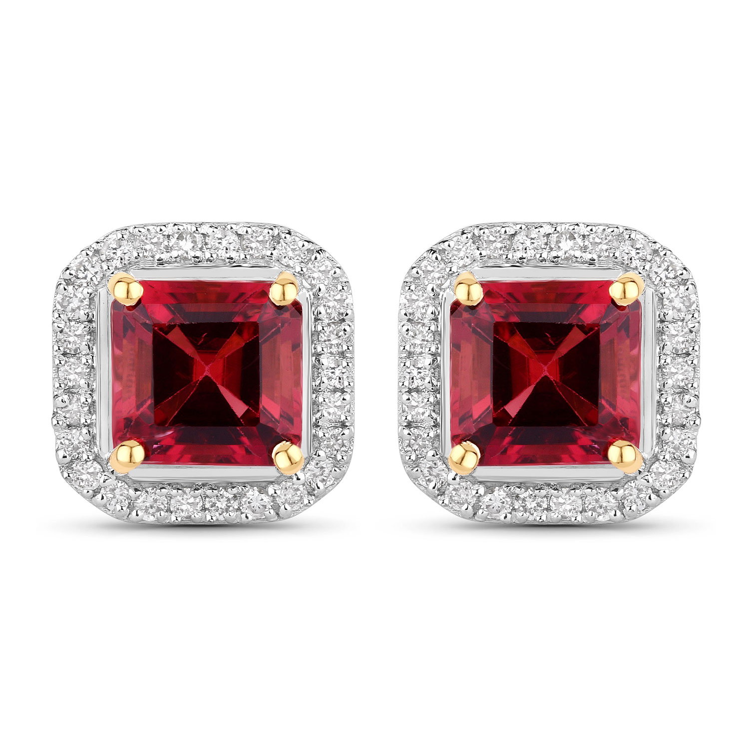 2.7CT Genuine Rubellite & Natural Diamond Earrings