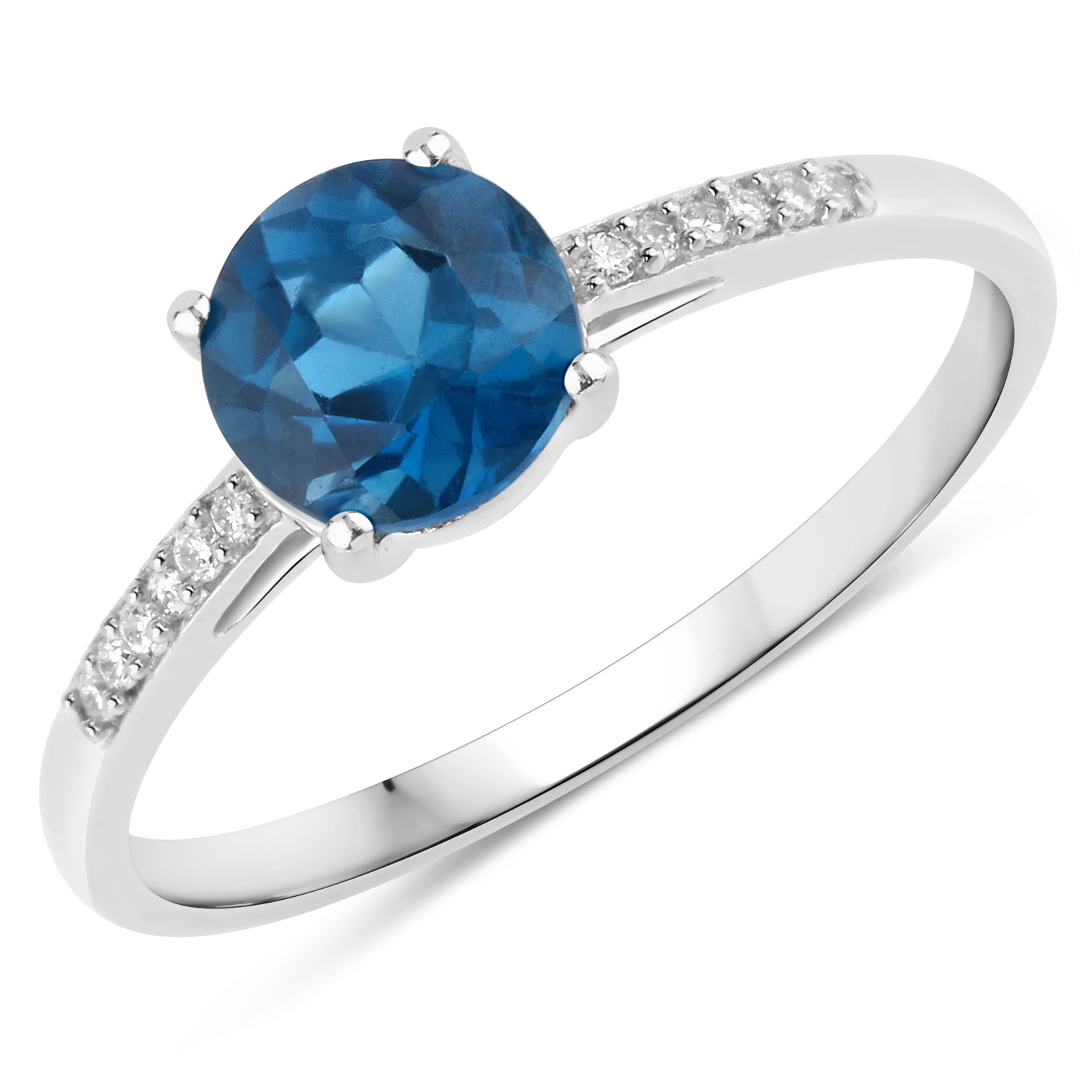 1.00CT London Blue Topaz and Diamond Accent Ring 14KW