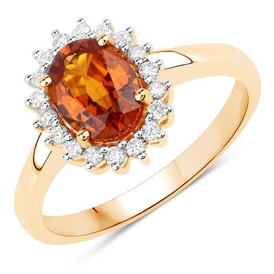 Spessartite Garnet and Diamond Halo Ring. 29100117 
Setting: 14K Yellow Gold 
Primary 