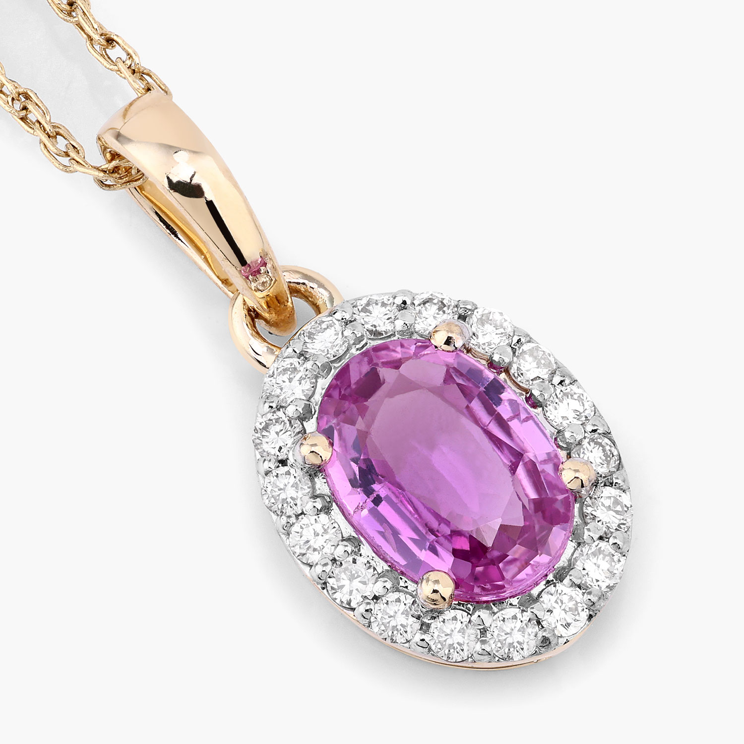 Fancy Pink Sapphire and Diamond Halo Pendant