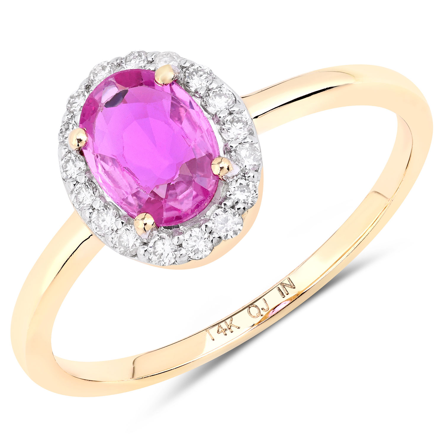 Pink Sapphire and Genuine Diamond Halo Ring