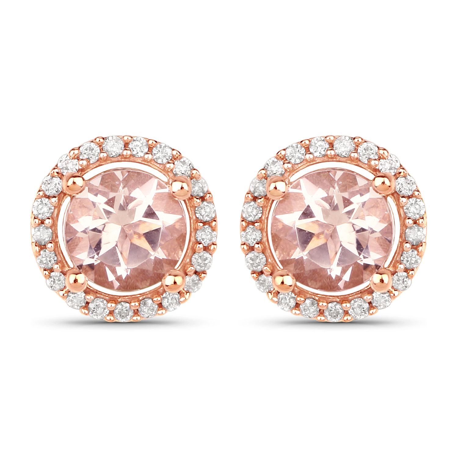 Genuine Morganite and Diamond Halo Earrings 14K