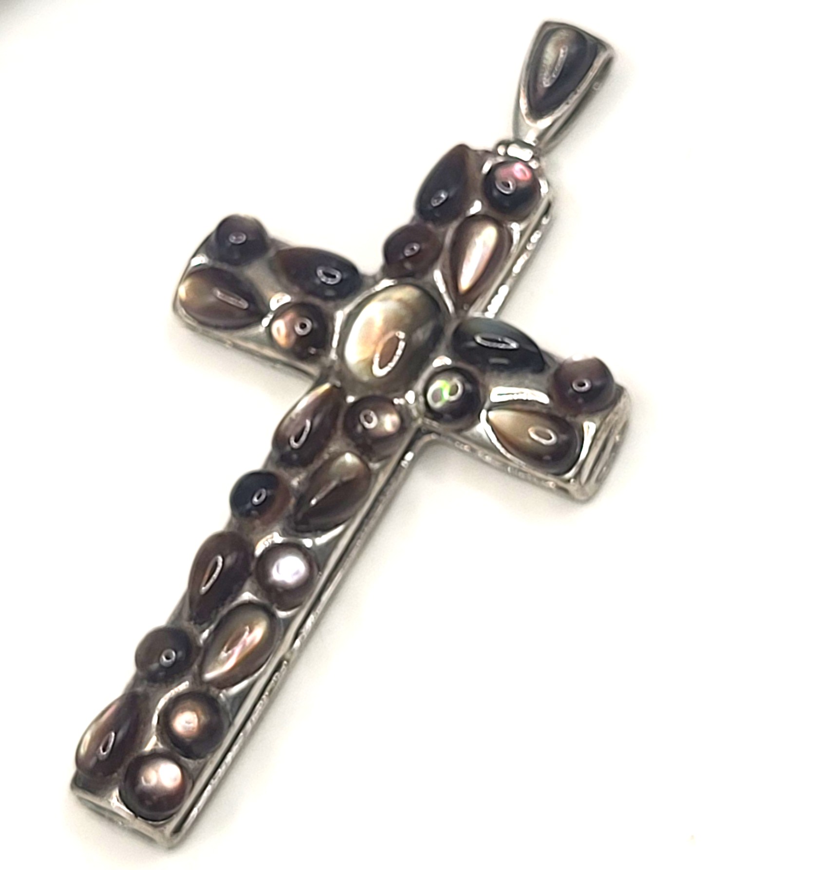 Cobblestone-esque Abalone Cabochon Cross Pendant
