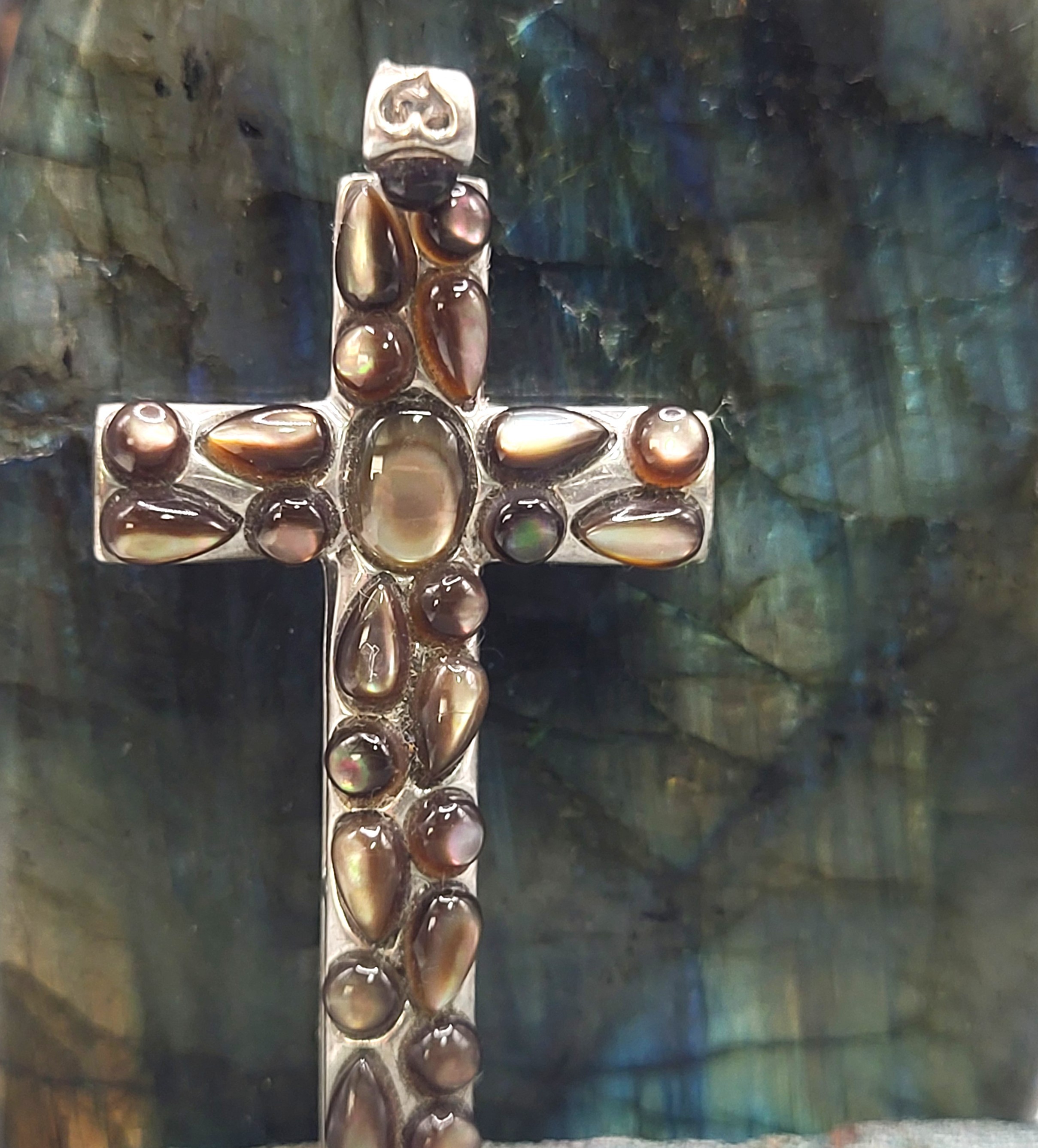 Cobblestone-esque Abalone Cabochon Cross Pendant