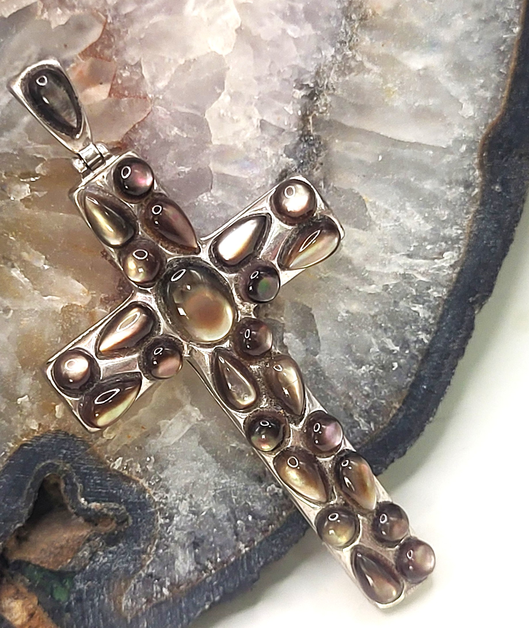 Cobblestone-esque Abalone Cabochon Cross Pendant