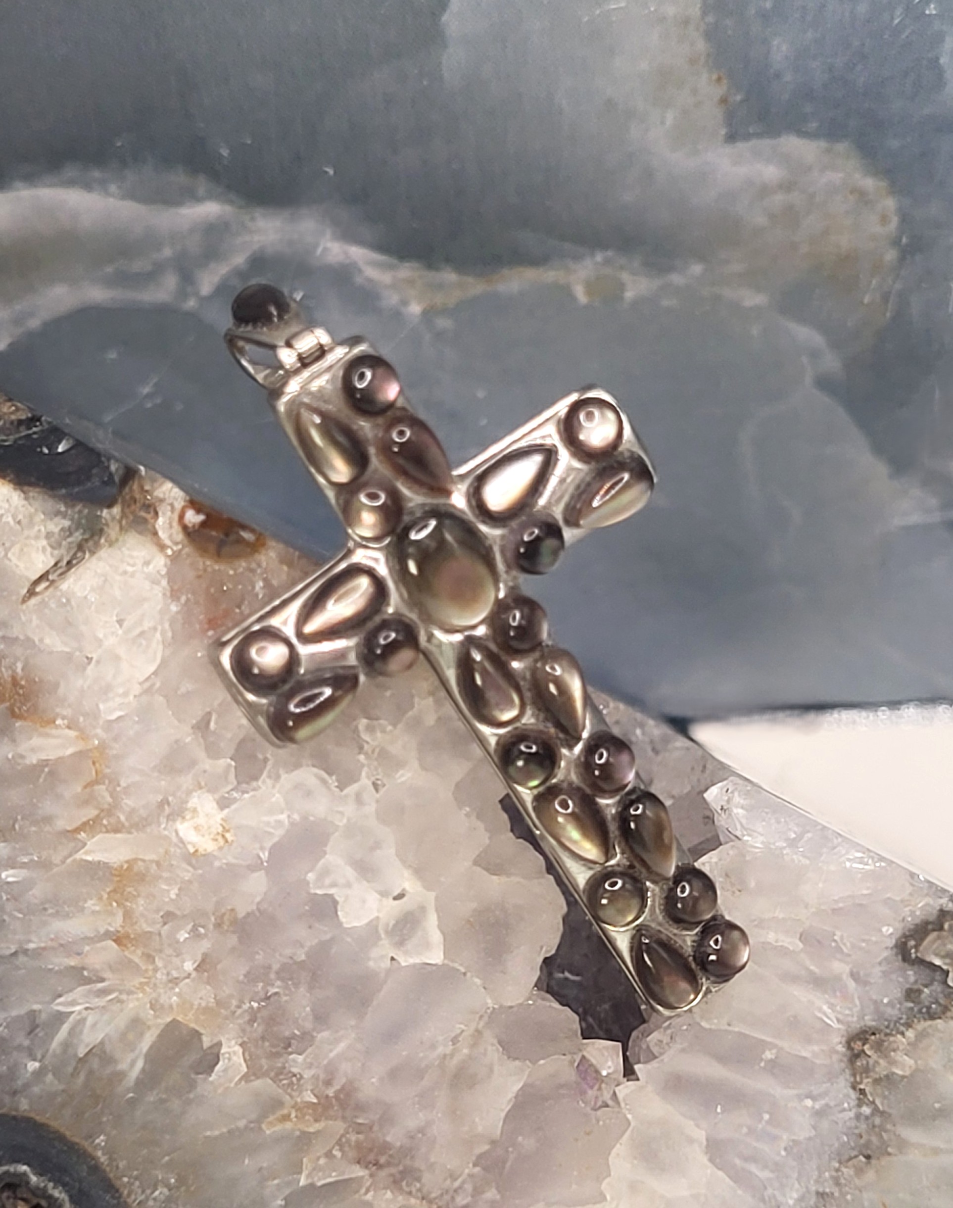 Cobblestone-esque Abalone Cabochon Cross Pendant