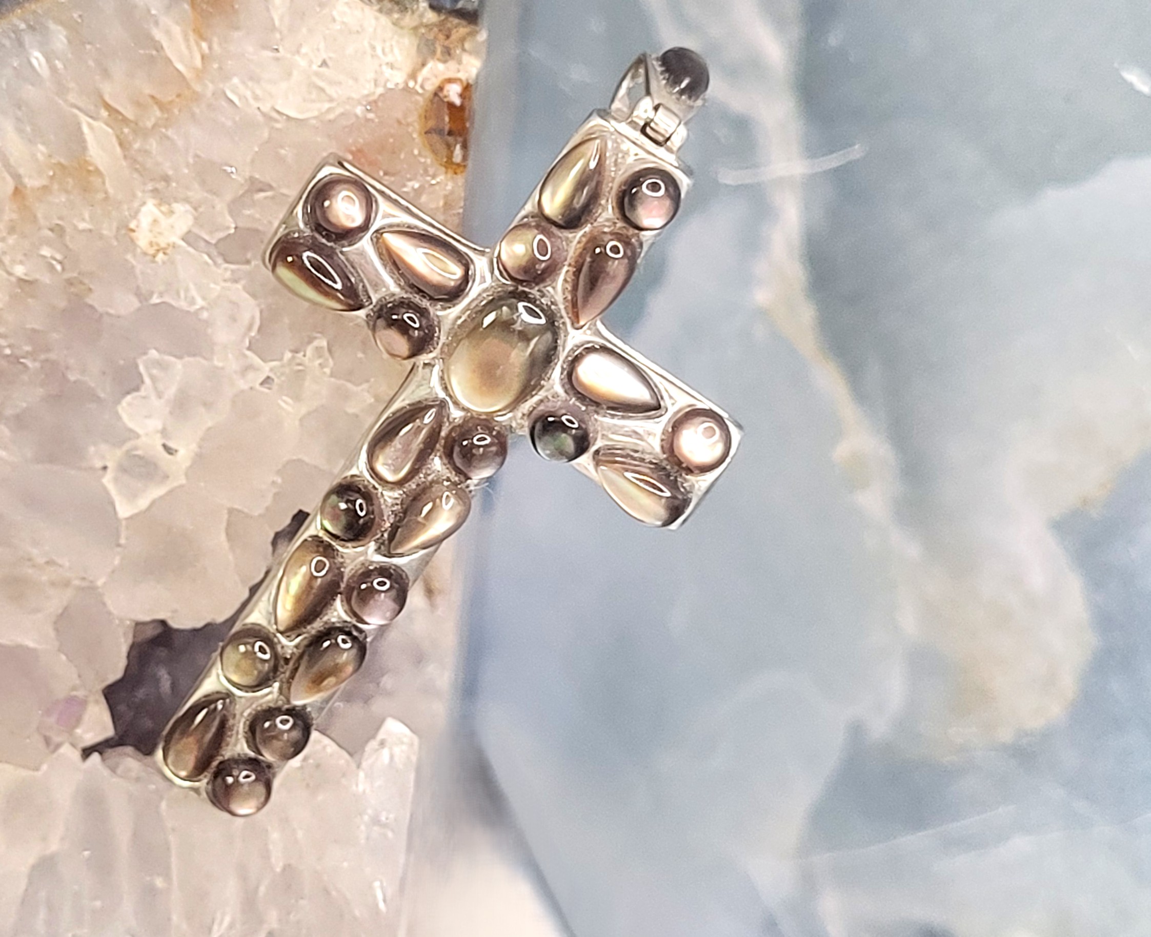 Cobblestone-esque Abalone Cabochon Cross Pendant