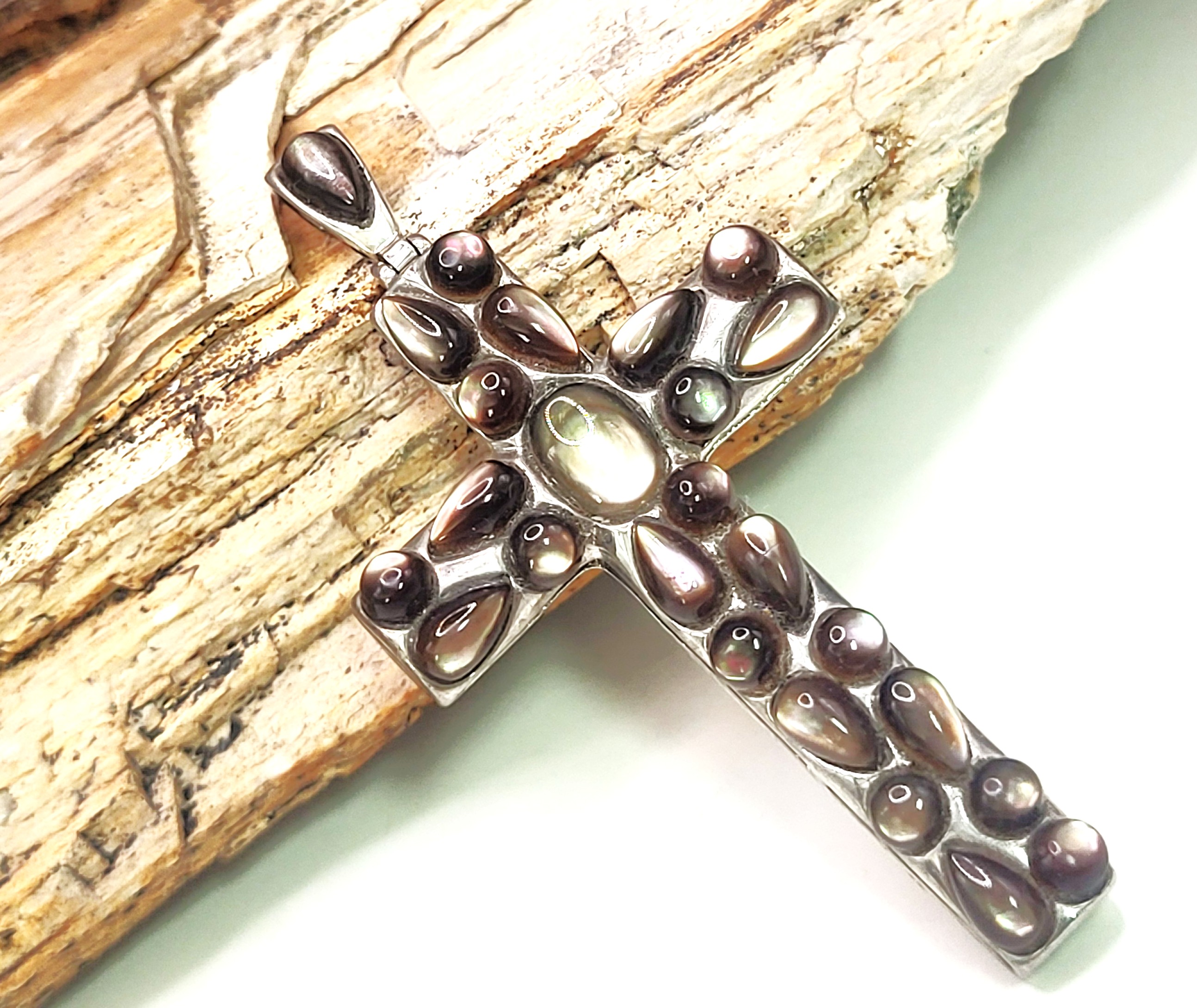 Cobblestone-esque Abalone Cabochon Cross Pendant