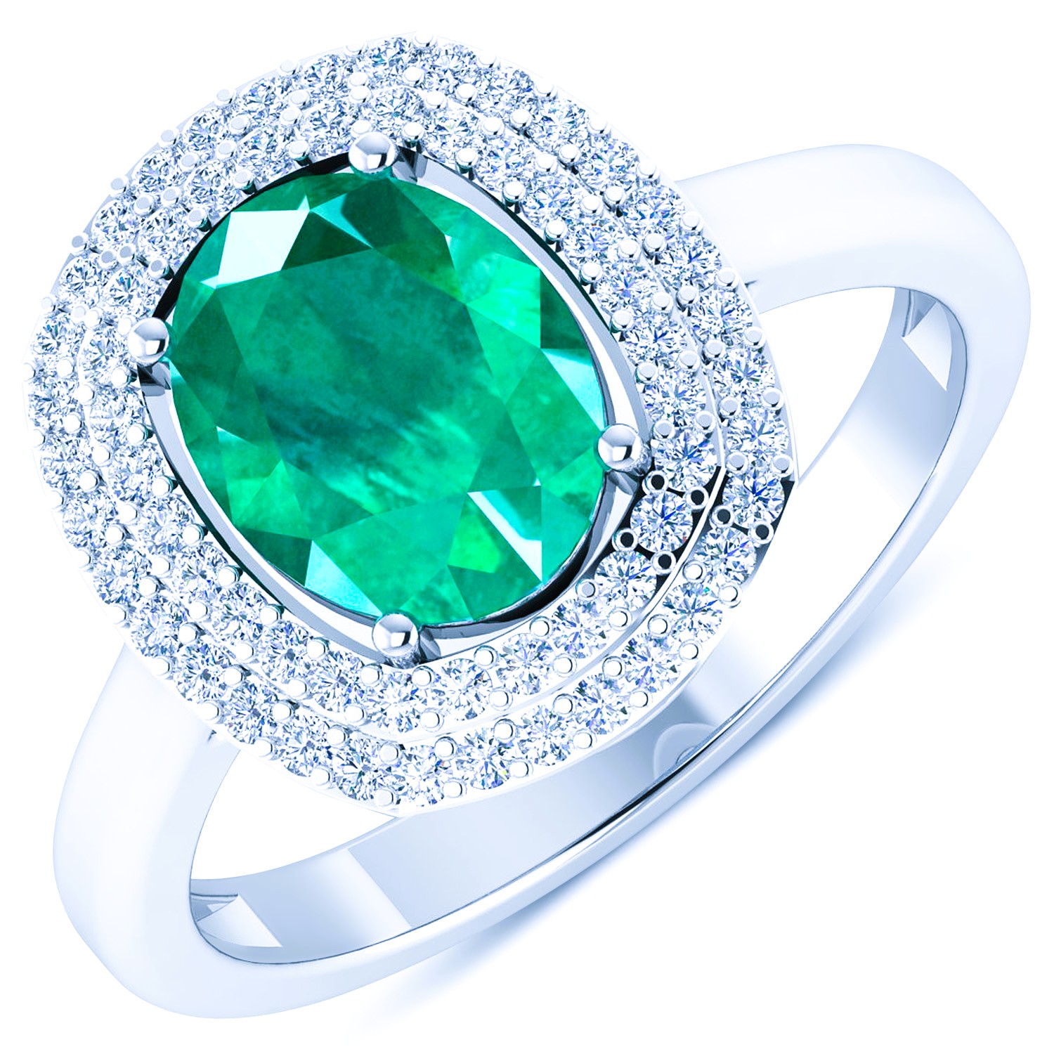 14K WG 1.65ct Oval Zambian Emerald Ring