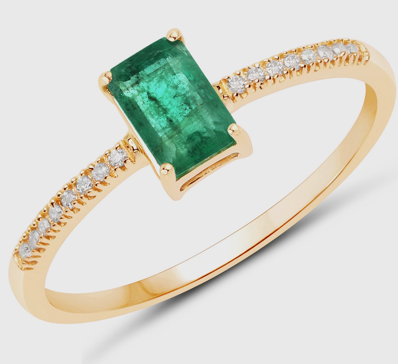 Octagon-Cut Zambian Emerald and Diamond Ring 14K