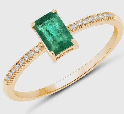 Octagon-Cut Zambian Emerald and Diamond Ring 14K. 26100008 
Setting: 14K Yellow Gold 
