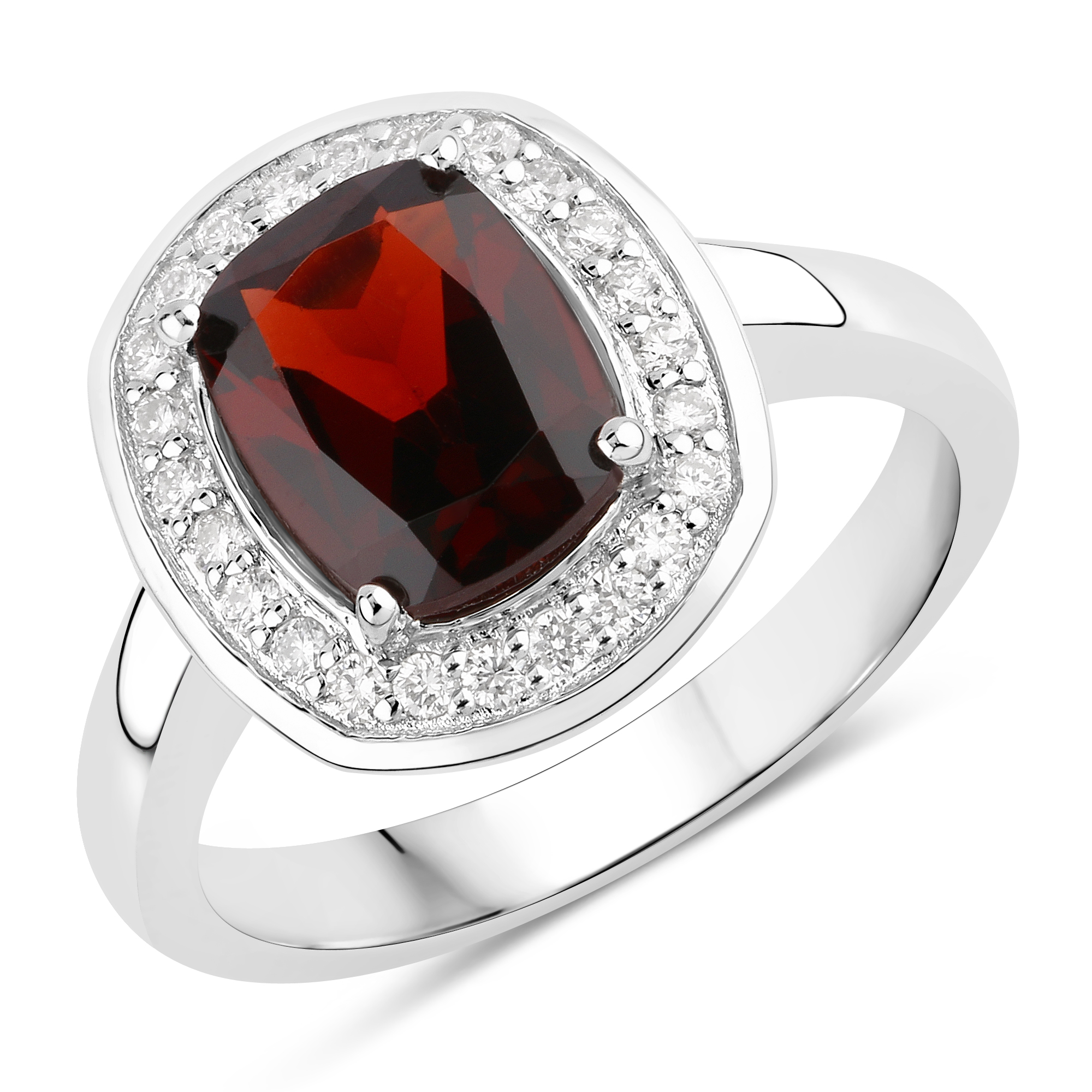 Cushion-Cut Mozambique Garnet and Lab Diamond Ring