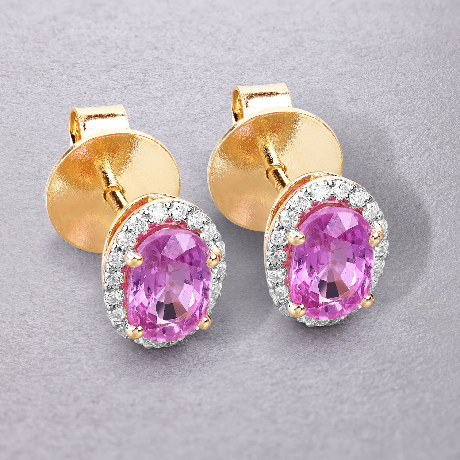 Fancy Pink Sapphire & Natural Diamond HaloEarrings