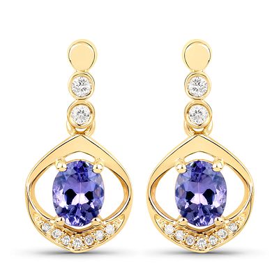 Tanzanite and Diamond Drop Earrings- Exotic Appeal. 30100068 
Setting: 14K Yellow Gold 