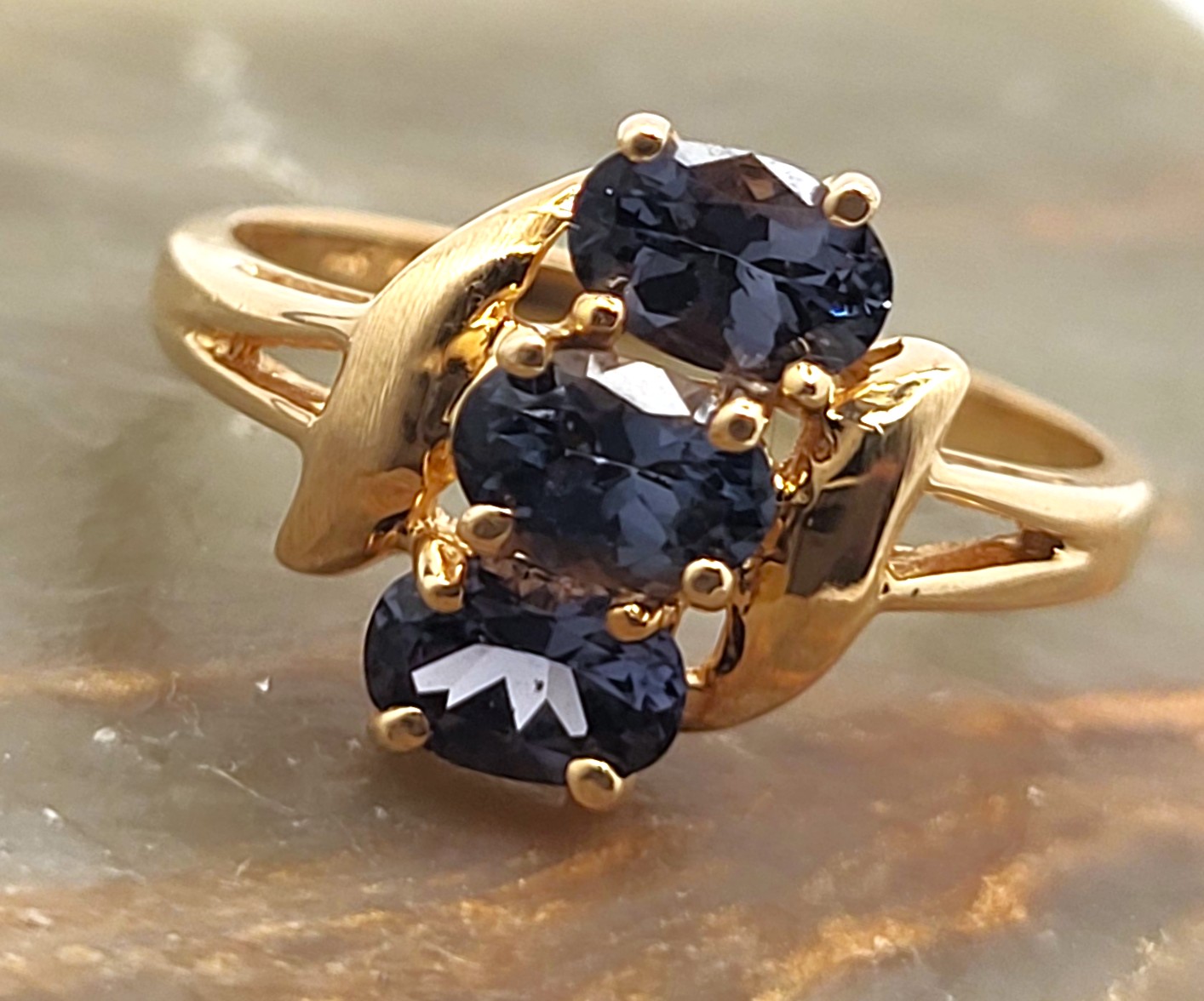 London Blue Topaz Three-Stone 14K Yellow Gold Ring