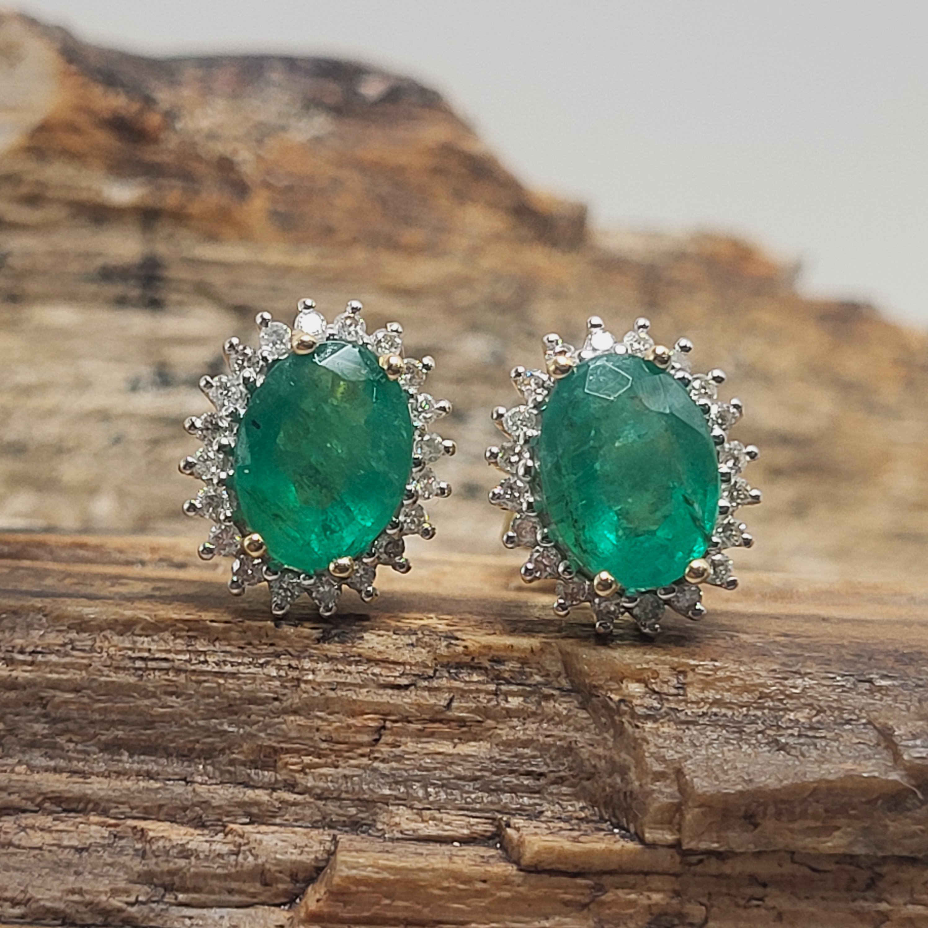 Zambian Emerald & Diamond Earrings, Shamrock Green