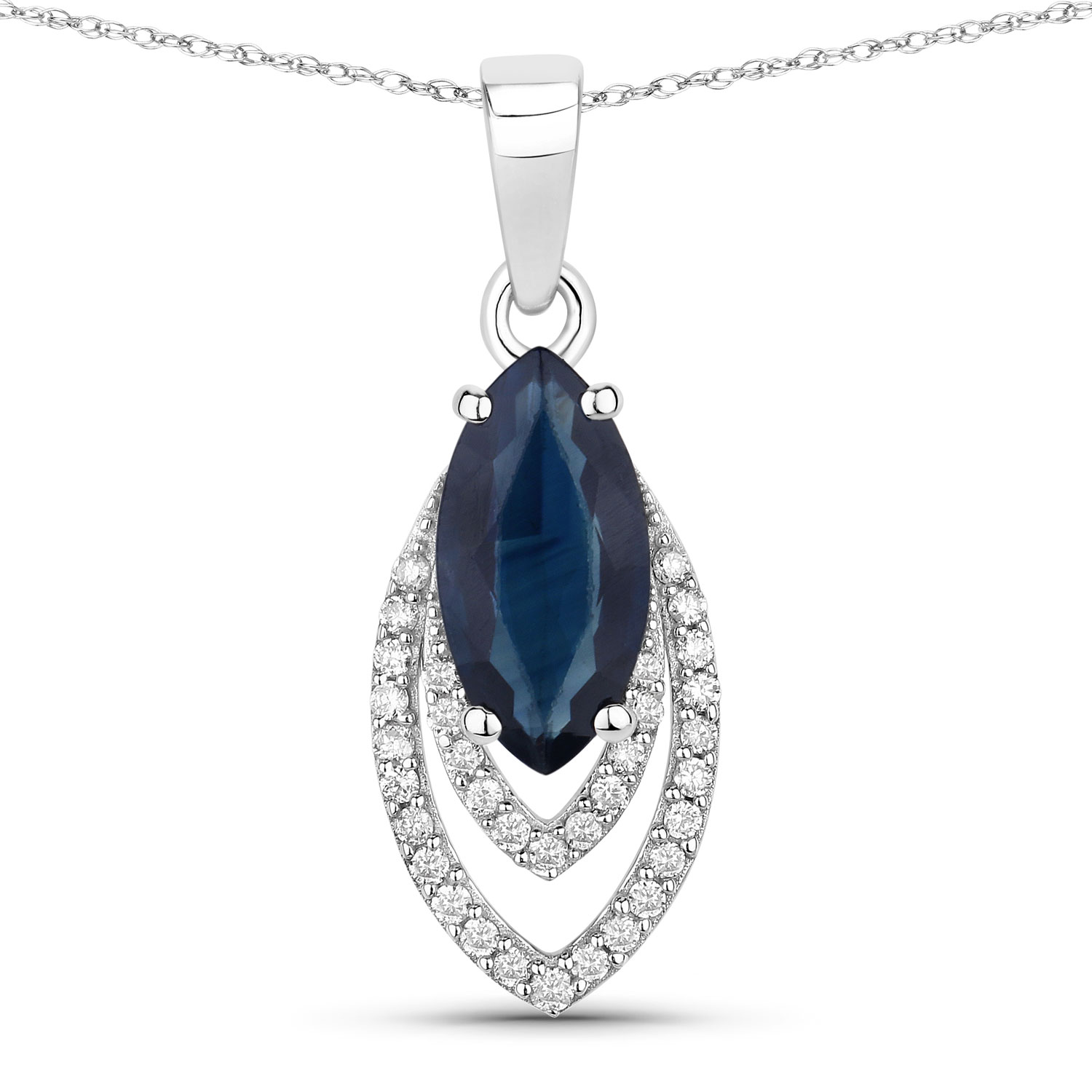 Marquise-Cut Blue Sapphire and Diamond Pendant