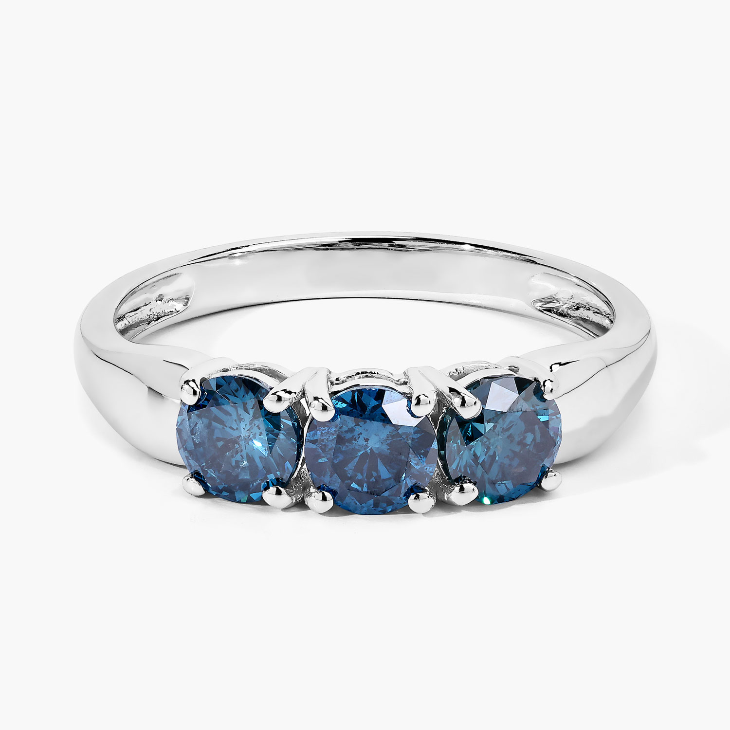 1.09CTW Three-Stone Genuine Blue Diamond Ring 14K